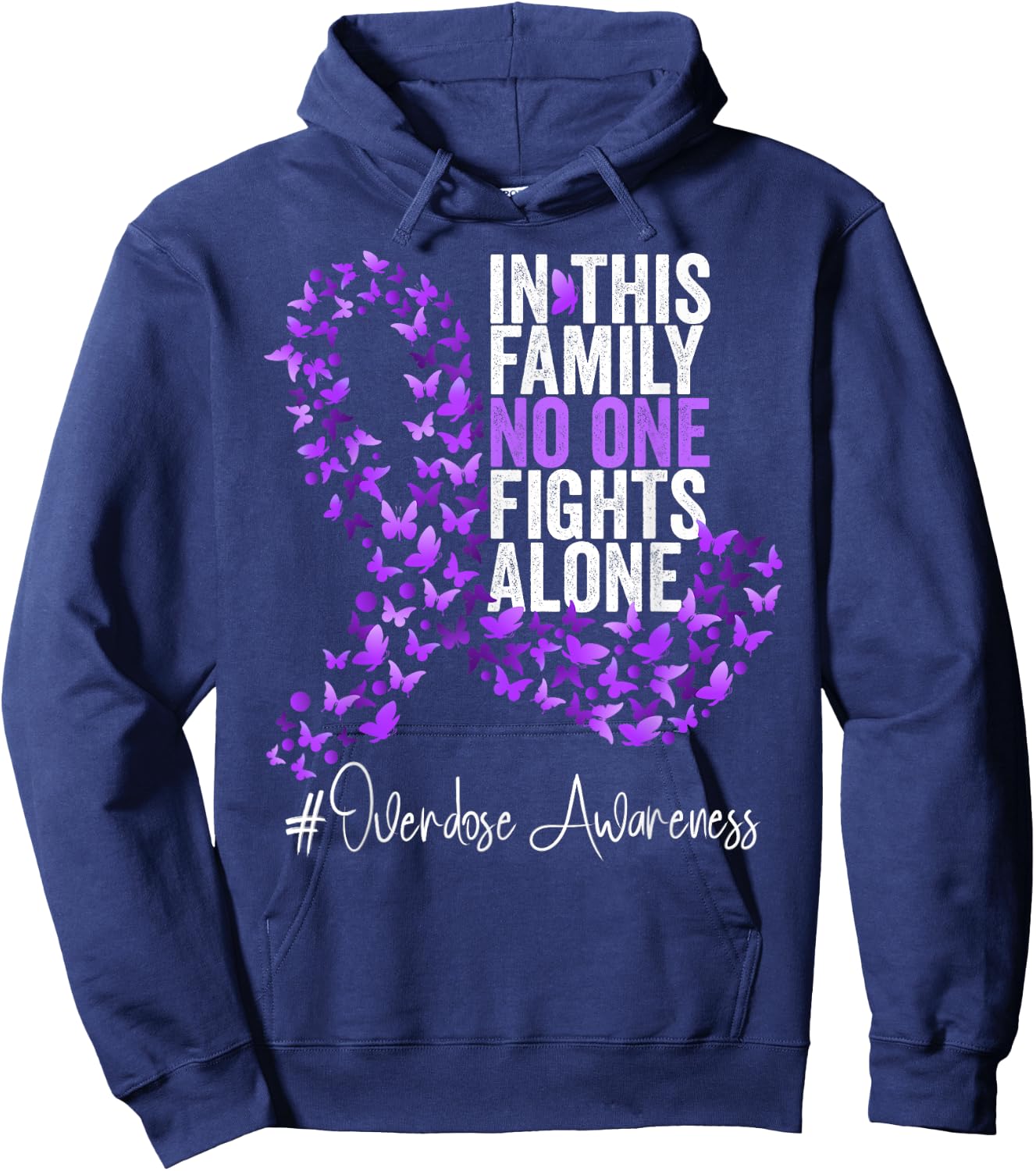 Overdose Awareness Month Purple Ribbon Hoodie - Hoodie | Navy