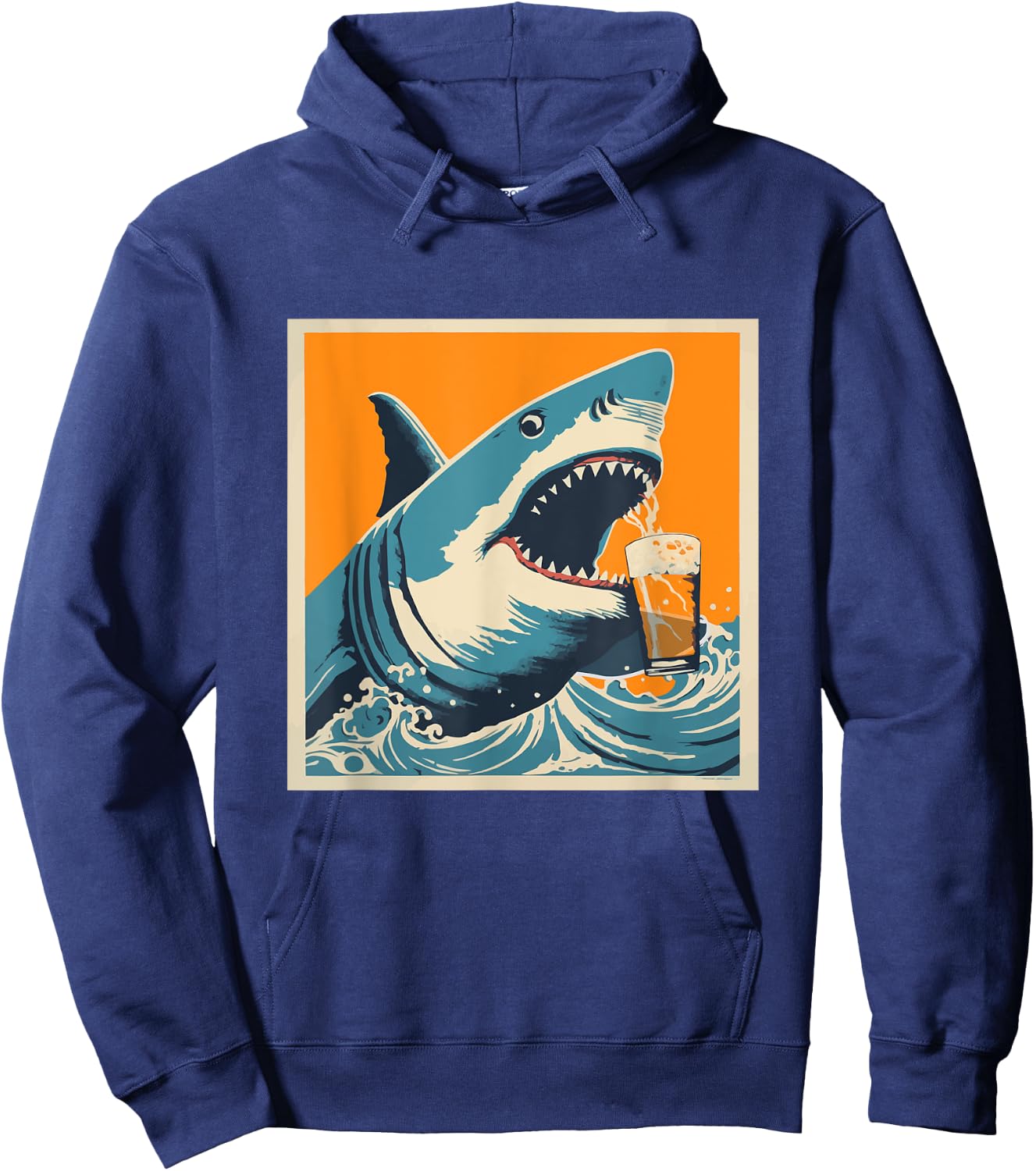 Shark Drinking Beer - Funny Sarcastic Happy Hoodie - Hoodie | Navy