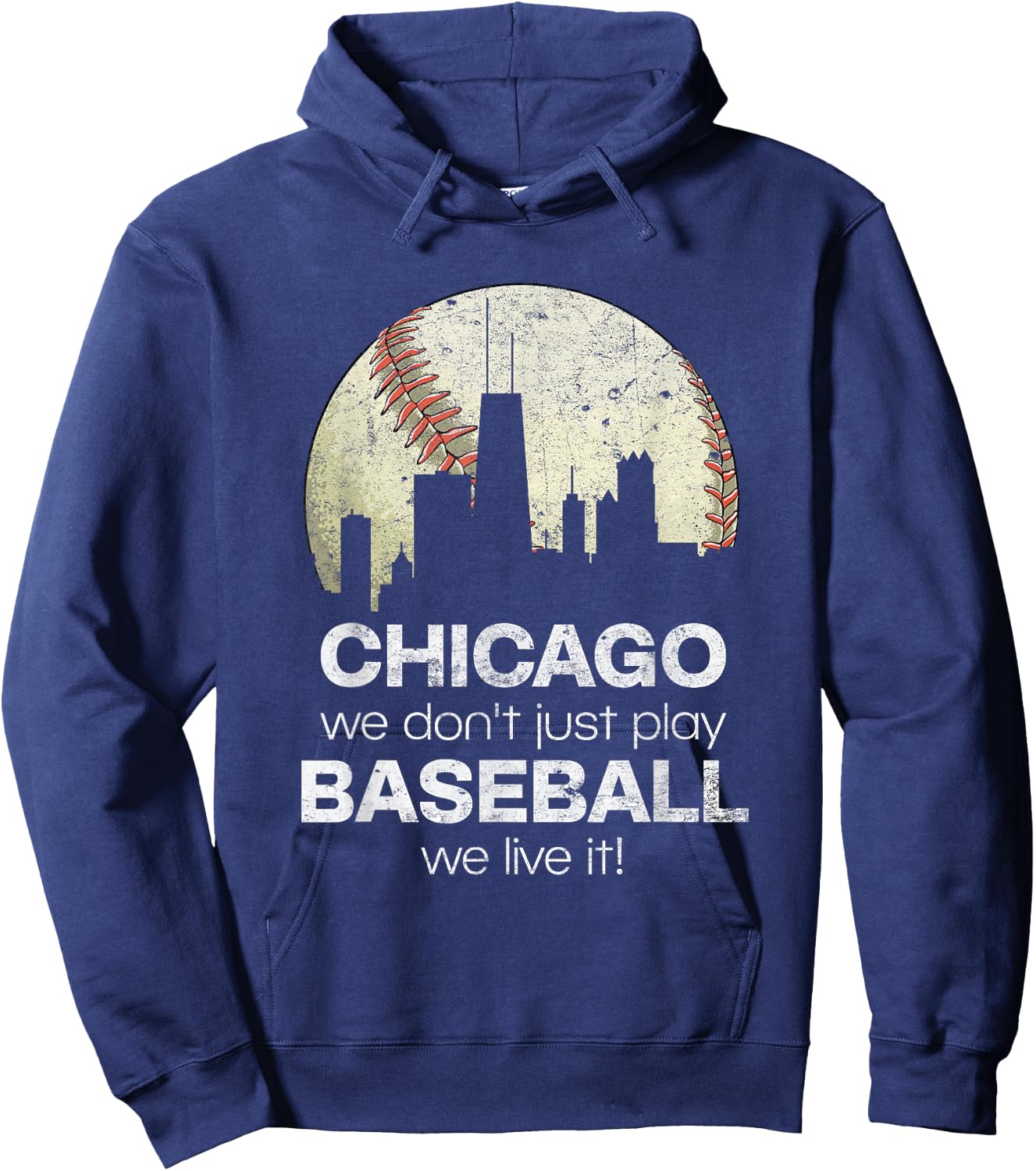 Vintage Baseball Chicago Skyline Illinois Hoodie - Hoodie | Navy