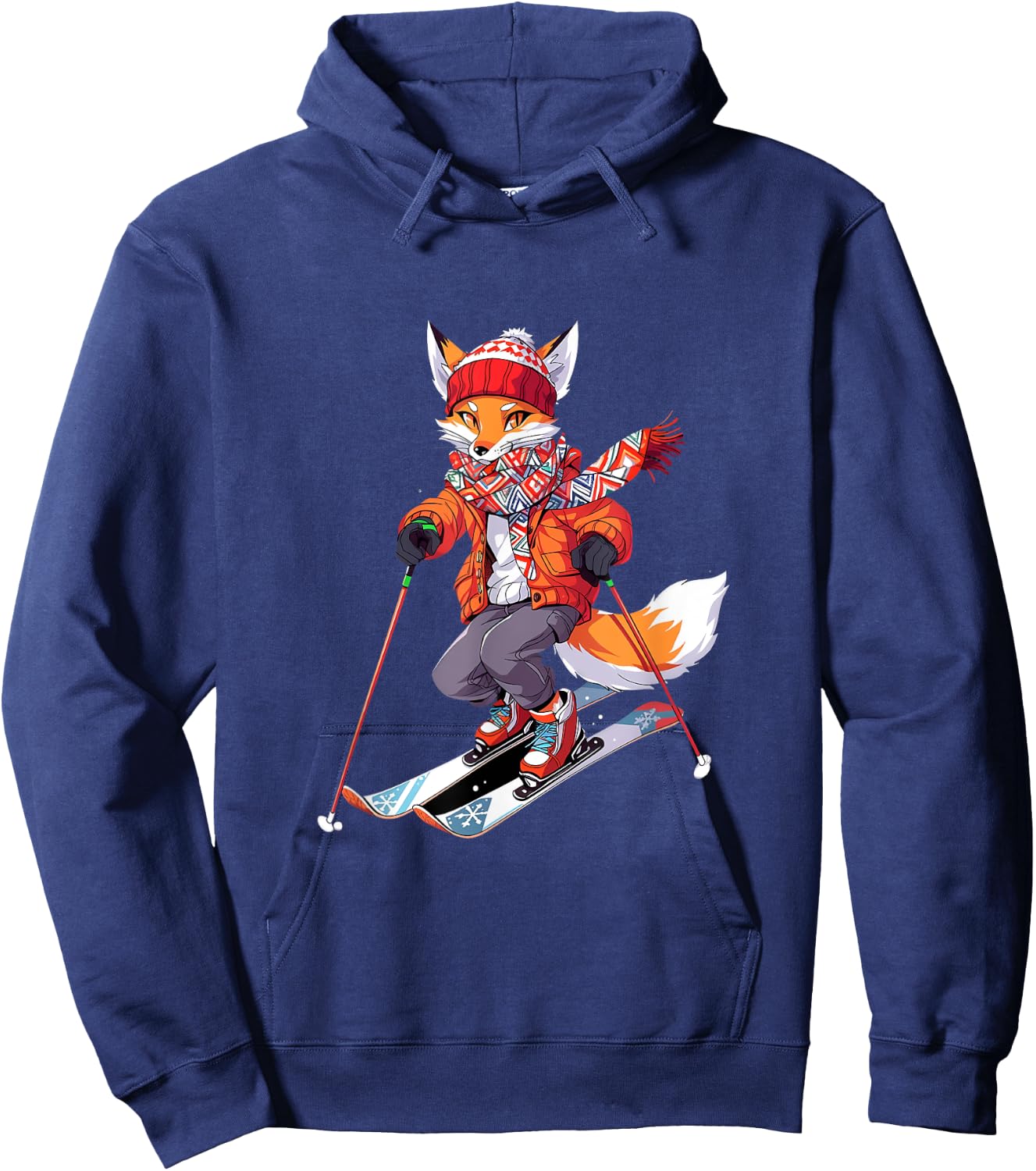 Fox Skiing Skier Ski Winter Snow Hoodie - Hoodie | Navy