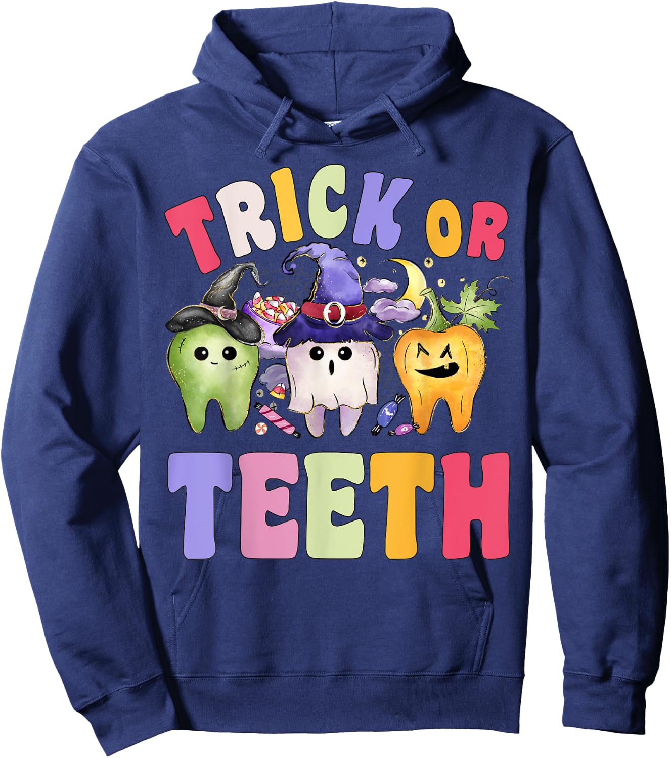 Funny Trick Or Teeth Dental Halloween Dentist Hoodie - Hoodie | Navy