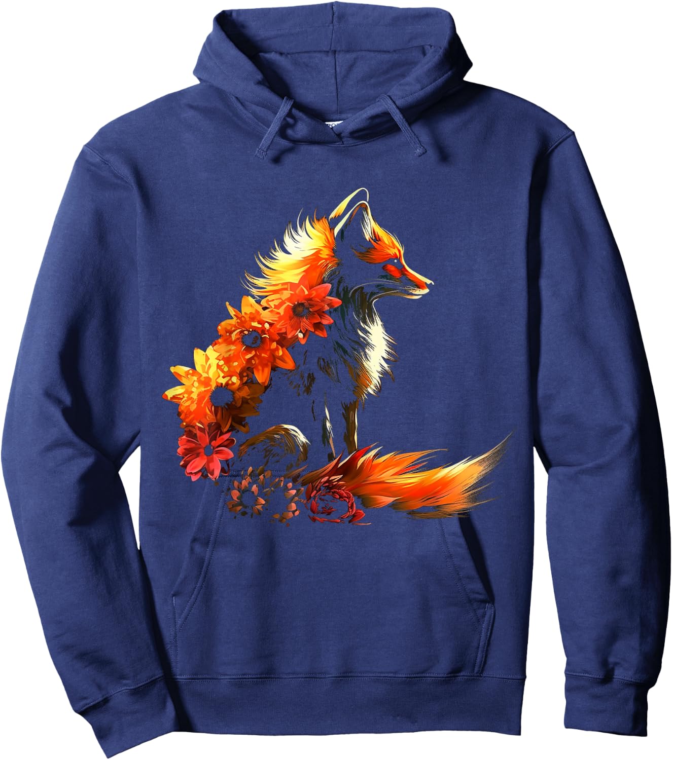 Fox Flowers - Artificial Animal Fox Hoodie - Hoodie | Navy
