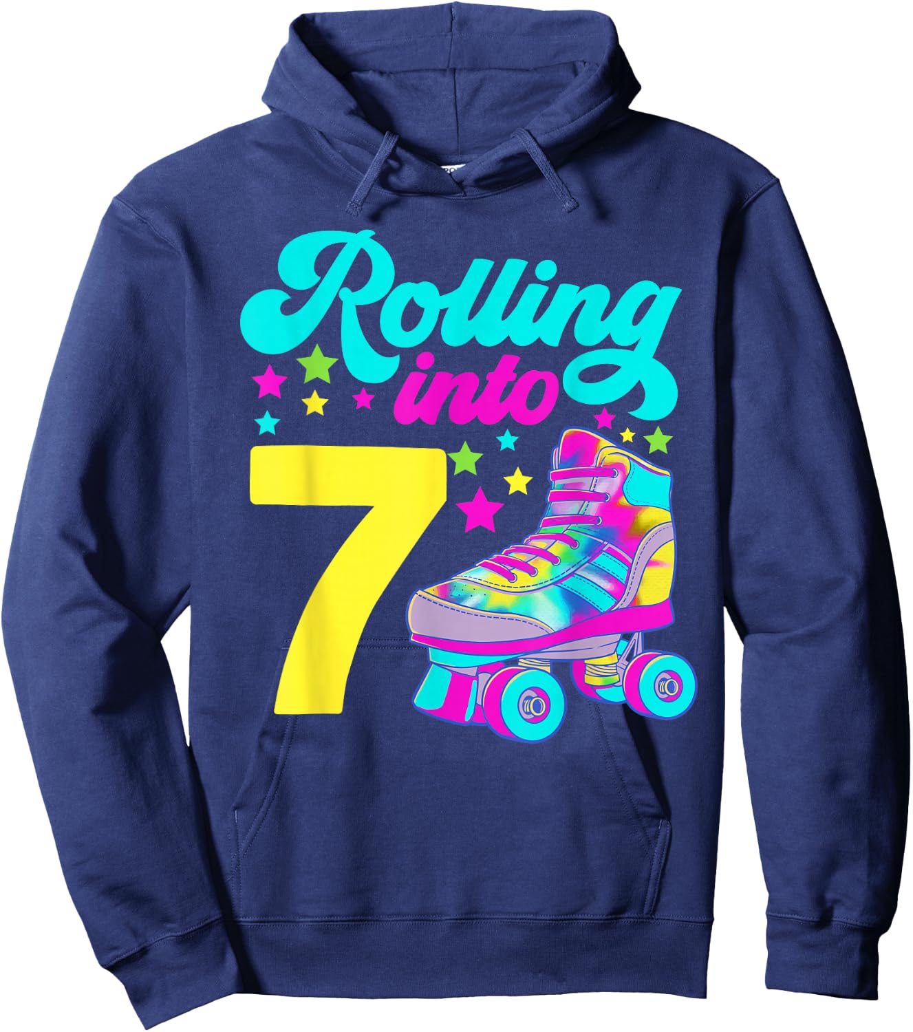 Rolling into 7 Girls 7th Birthday Roller Skates Hoodie - Hoodie | Navy