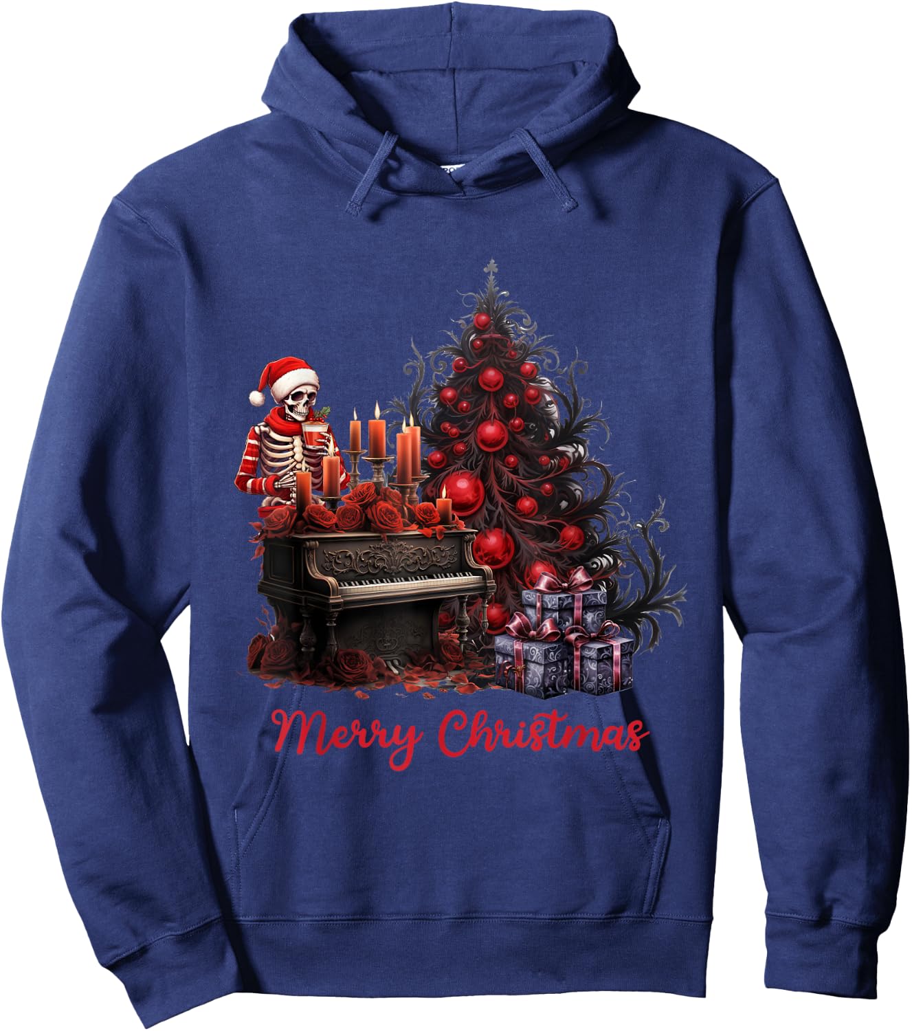 Red Black Gothic Skeleton Christmas Hoodie - Hoodie | Navy