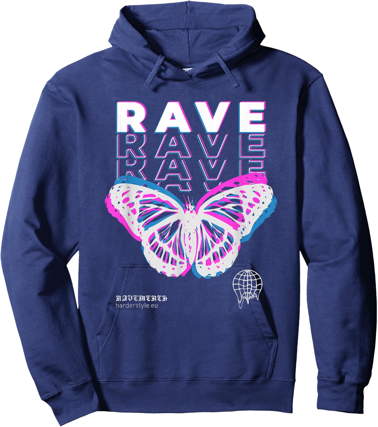 Rave Butterfly Techno Hardtechno Raving Hoodie - Hoodie | Navy