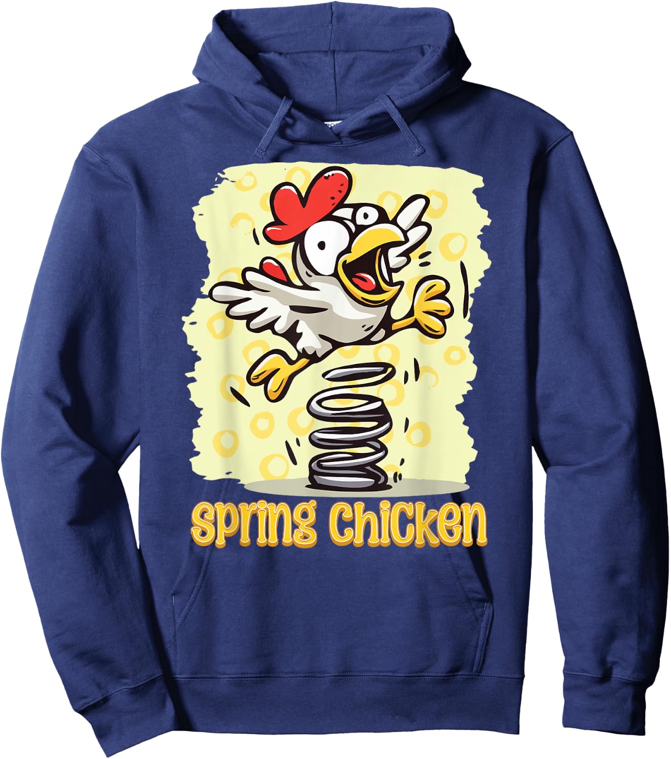 Spring Chicken Bouncy Flying Funny Gag Cartoon Hoodie - Hoodie | Navy