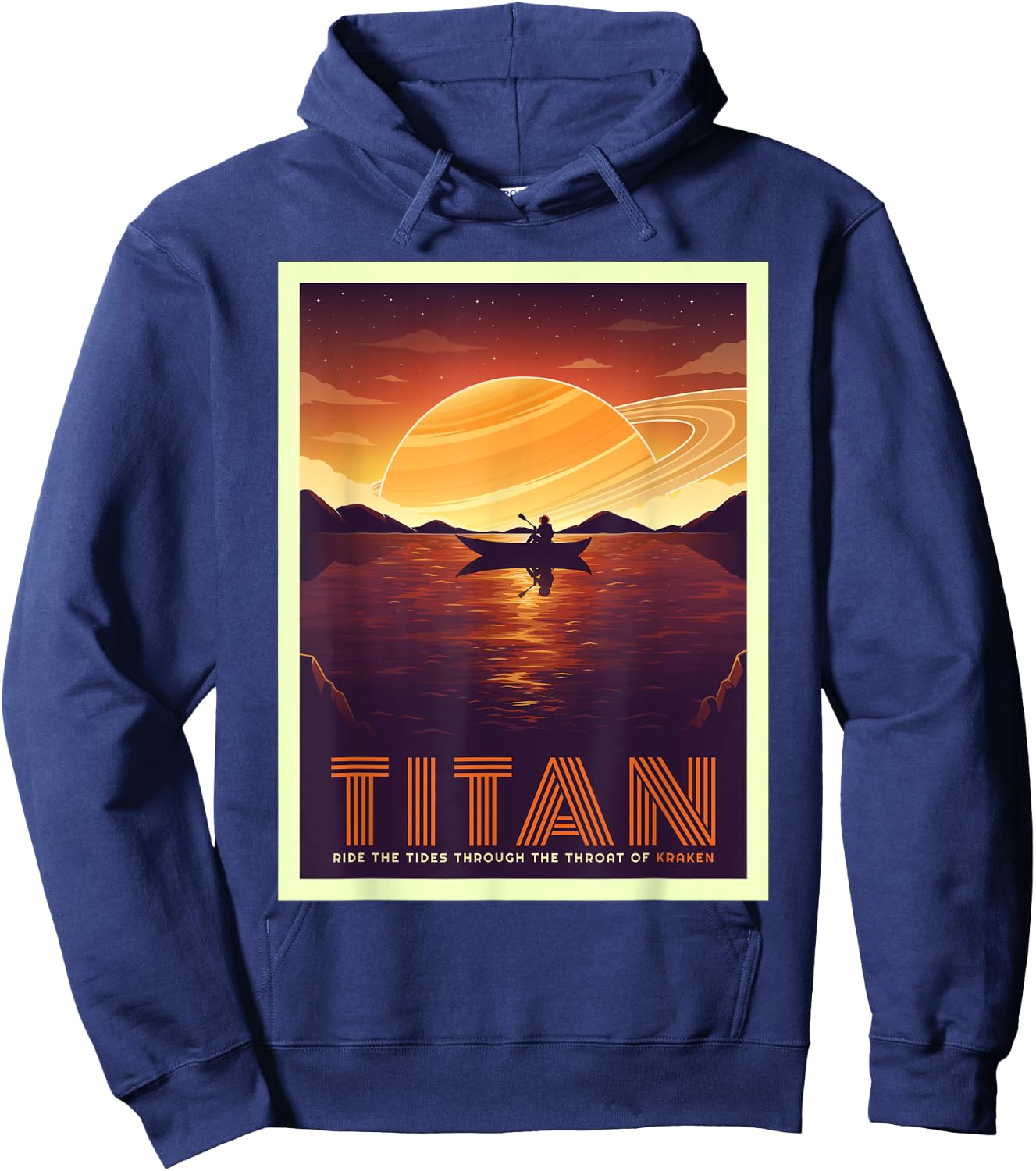 Retro Space Tourism Titan Kayak Saturn Kayaking Hoodie - Hoodie | Navy