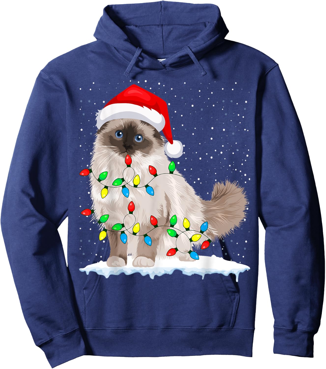 Ragdoll Cat Christmas Lights Xmas Cat Lover Hoodie - Hoodie | Navy