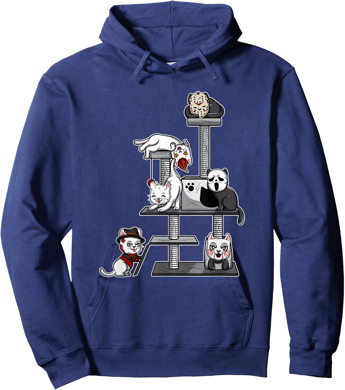 Funny Horror Movie Cats Playing On Cat Tree Hoodie - Hoodie | Navy