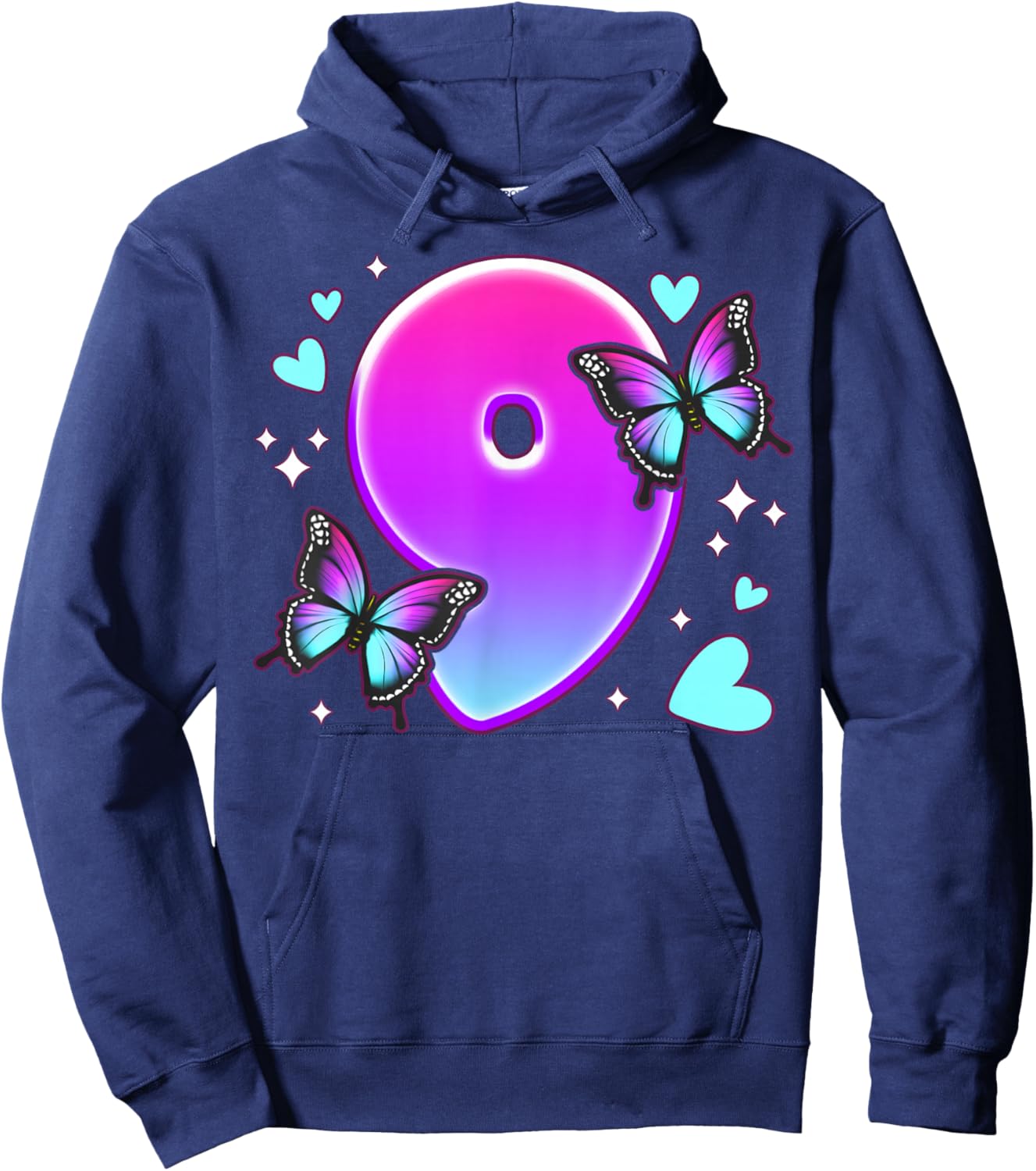 Birthday Girl 9 Years, Butterflies and Number 9 Hoodie - Hoodie | Navy