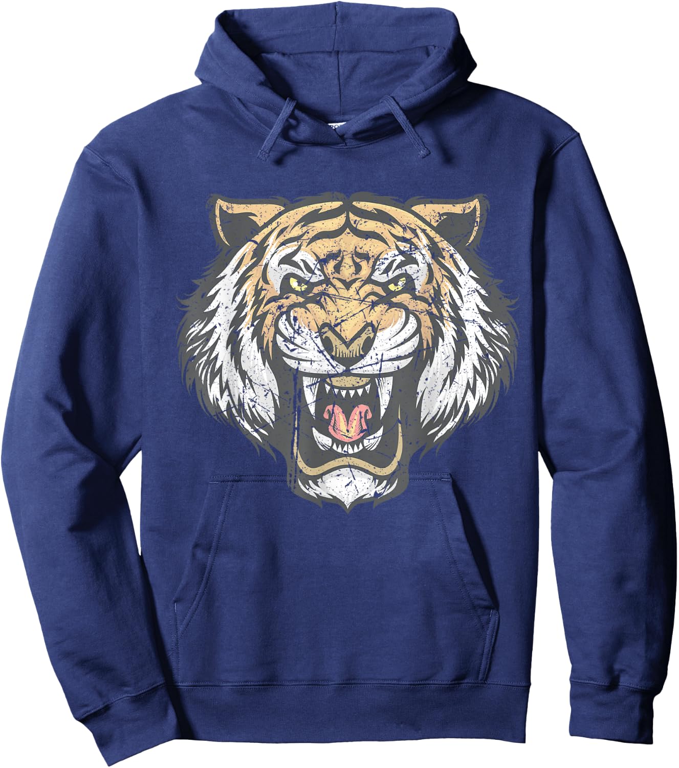 Tiger Head Face Distressed Wildlife Lover Hoodie - Hoodie | Navy