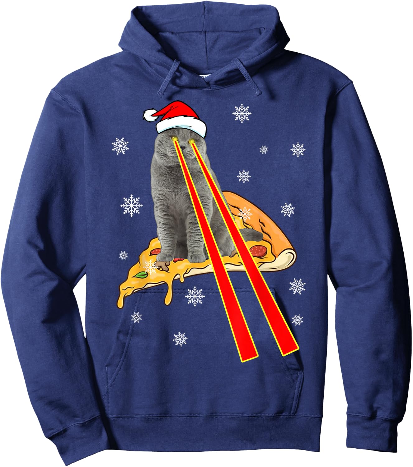 Cat With Laser Eyes Funny Pizza Cat Christmas Hoodie - Hoodie | Navy