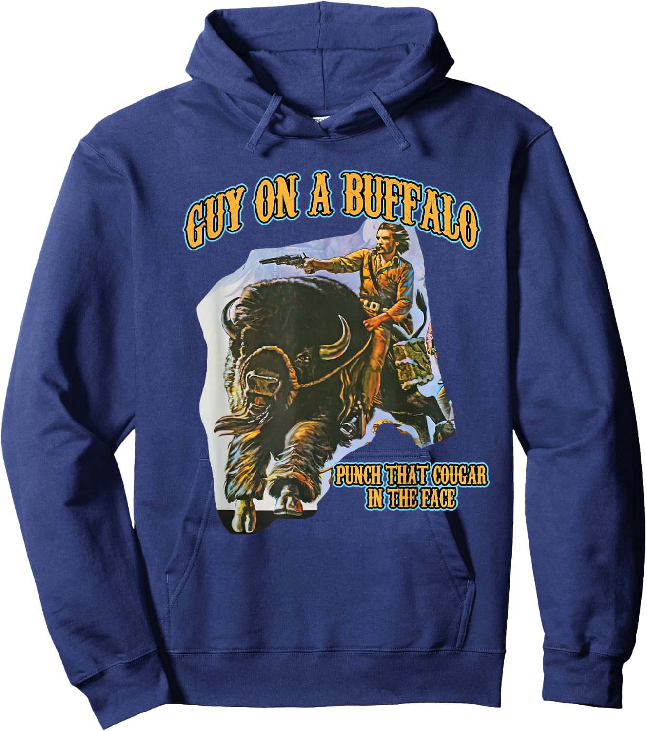 Guy on a Buffalo Punch that Cougar in the Face Hoodie - Hoodie | Navy