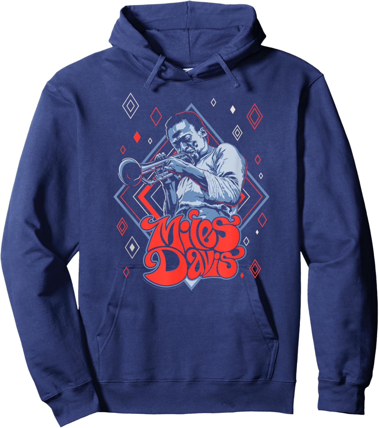 Miles Davis Retro Diamond Pattern Hoodie - Hoodie | Navy