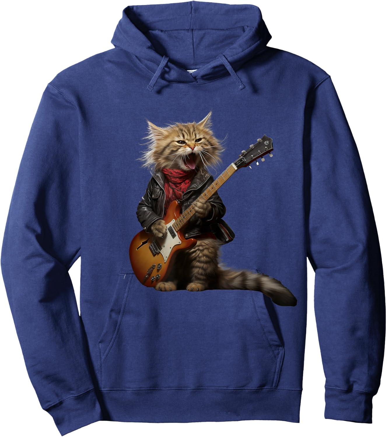 Rock Cat Playing Guitar - Funny Guitar Cat Hoodie - Hoodie | Navy
