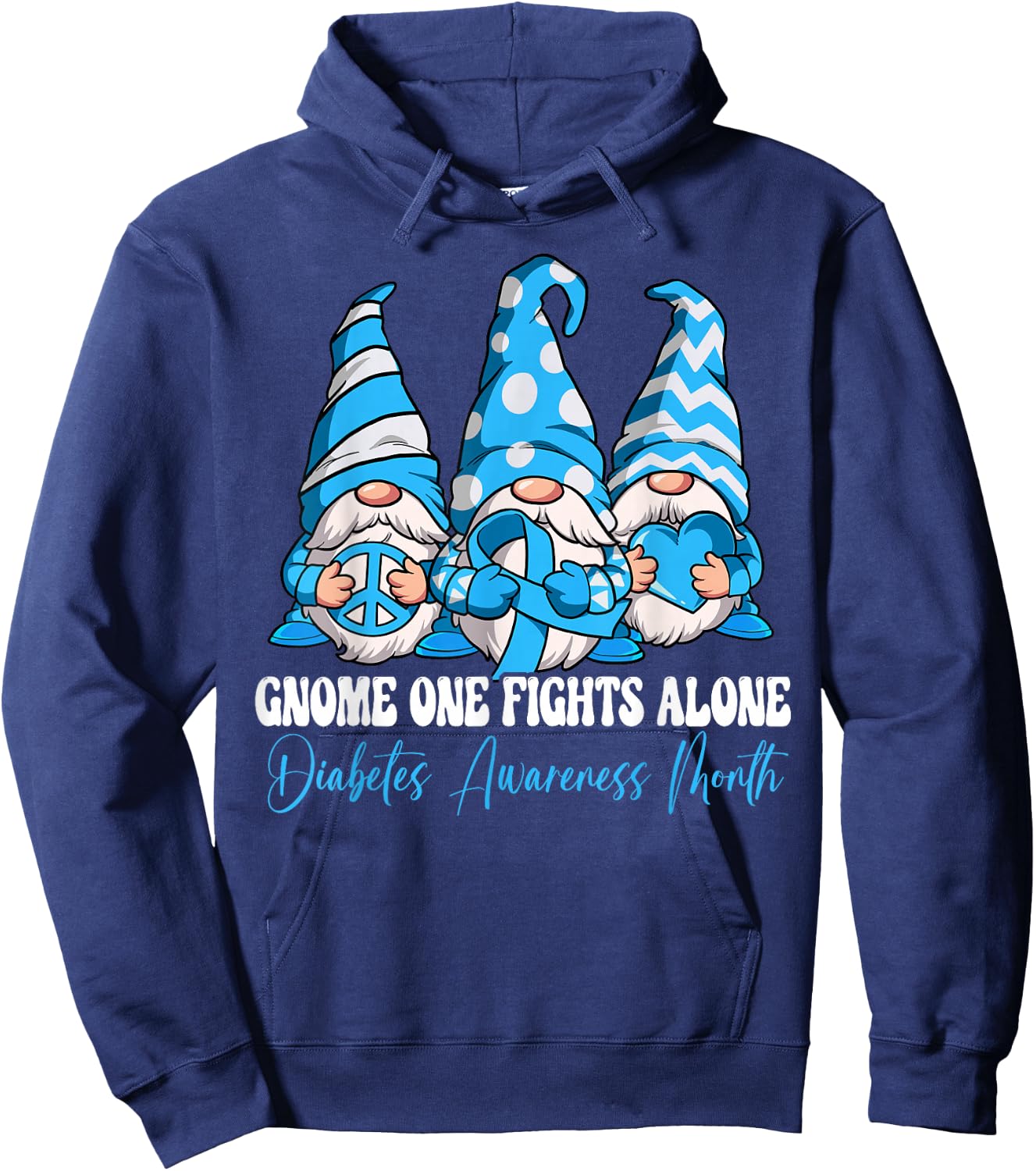Gnome One Fights Alone Diabetes Awareness Month Hoodie - Hoodie | Navy