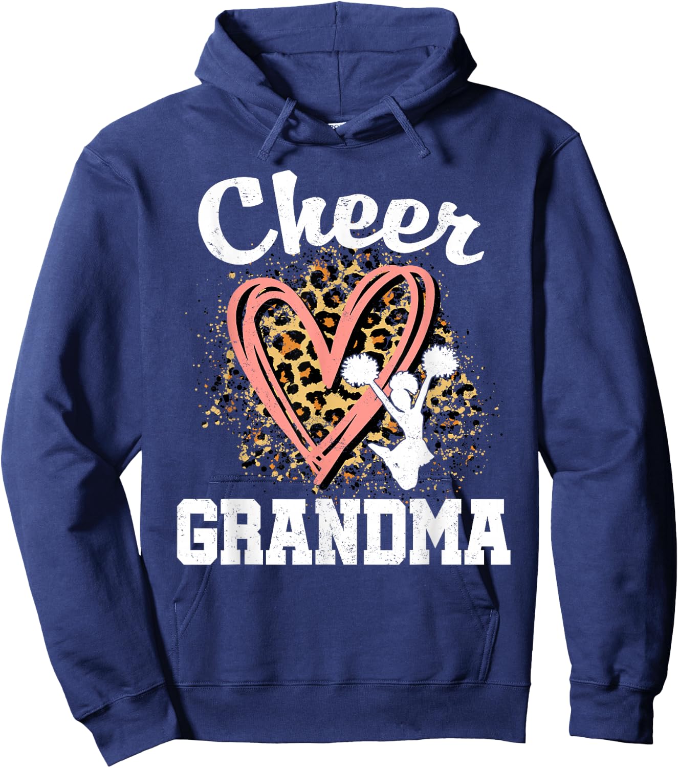 Cheer Grandma Leopard Heart Cheerleader Hoodie - Hoodie | Navy
