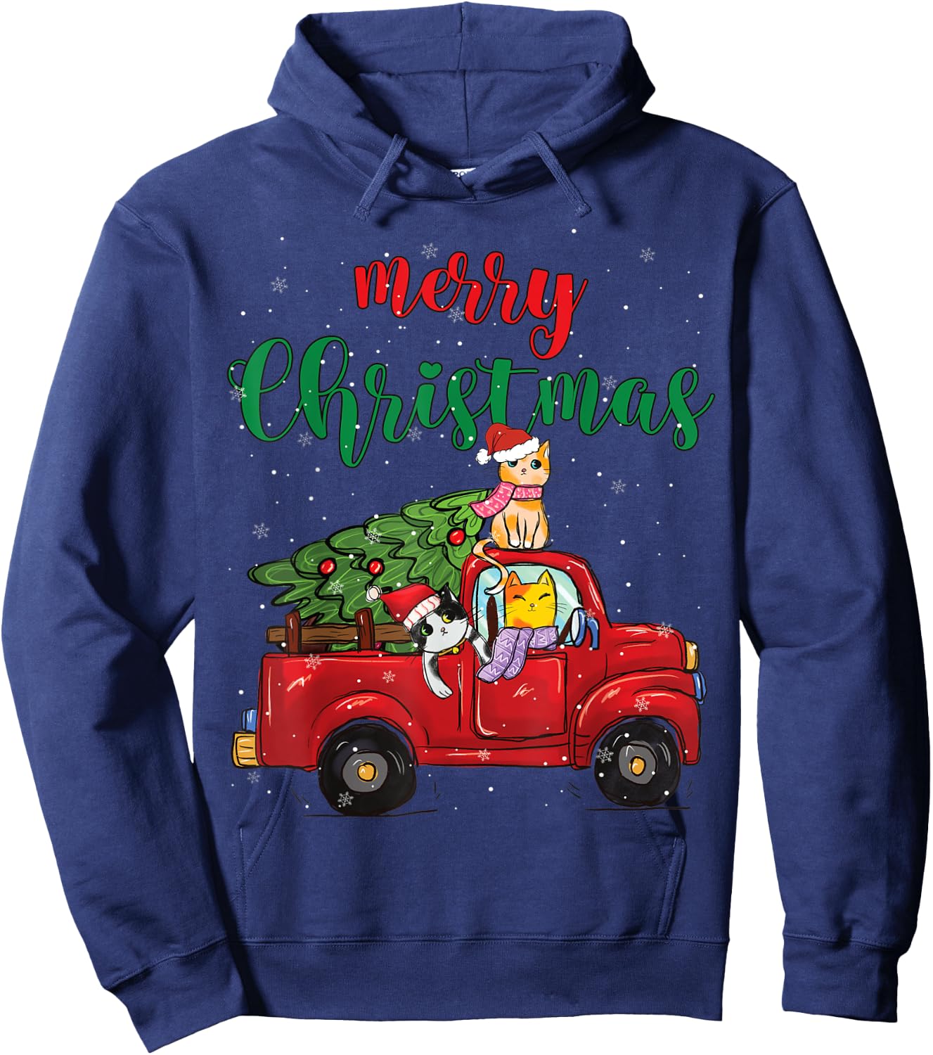 Merry Christmas Outfit Cats Truck Christmas Hoodie - Hoodie | Navy