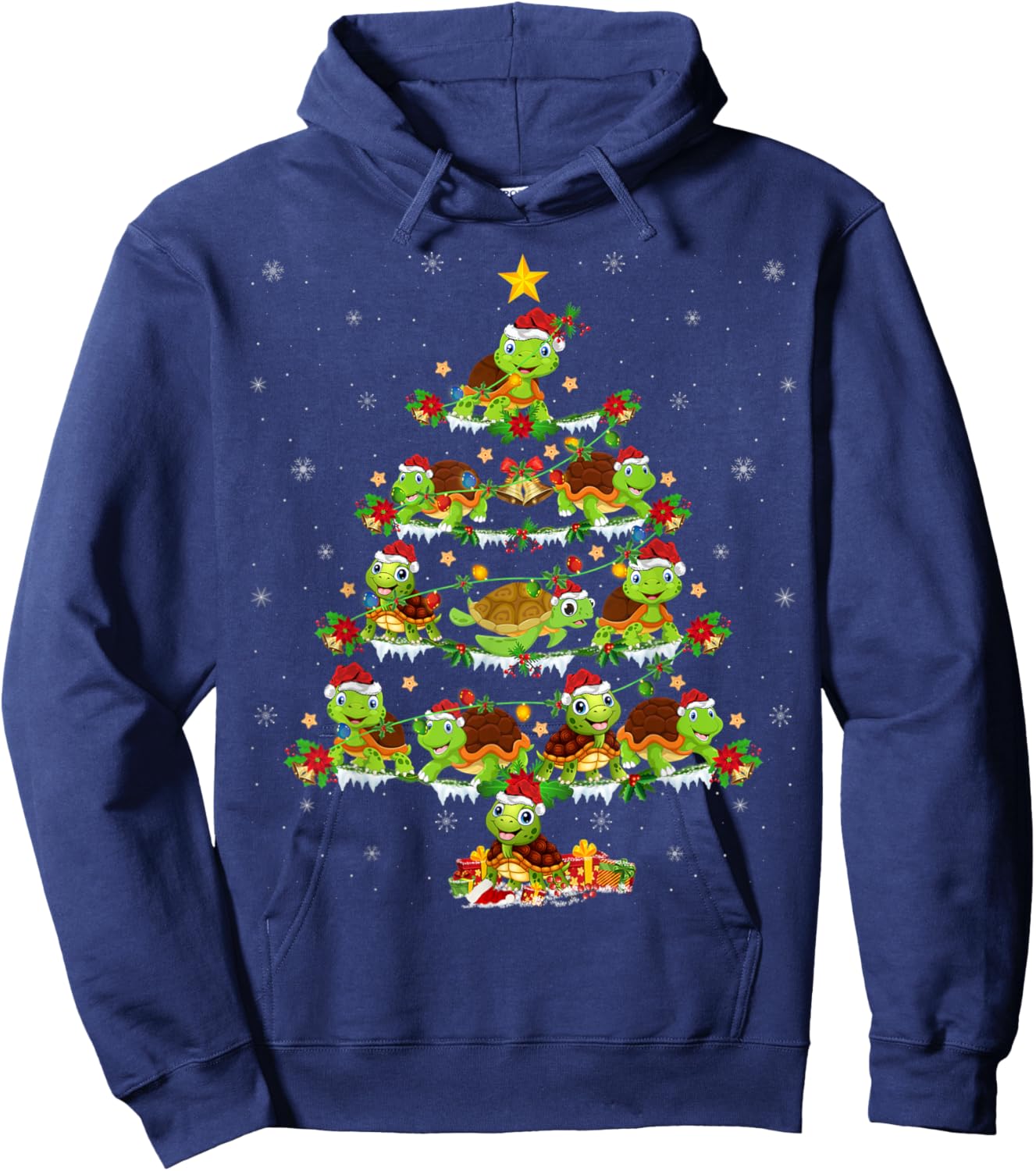 Turtle Lover Xmas Lights Turtle Christmas Tree Hoodie - Hoodie | Navy
