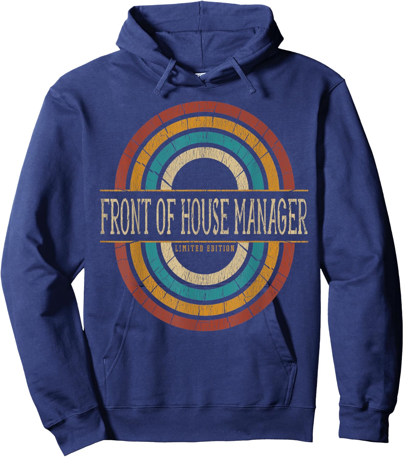 Front Of House Manager Vitnage Retro Hoodie - Hoodie | Navy