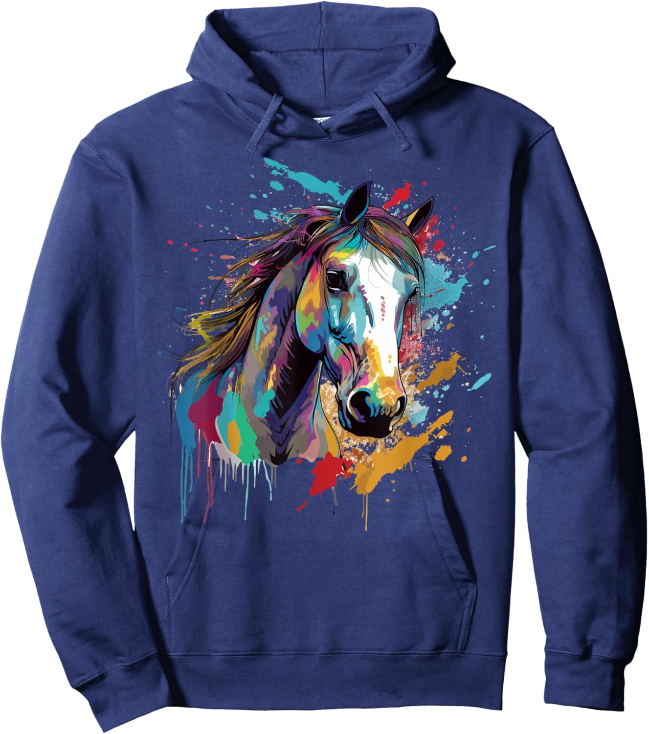 Colorful Splash Art Kuda Padi Horse Lover Hoodie - Hoodie | Navy