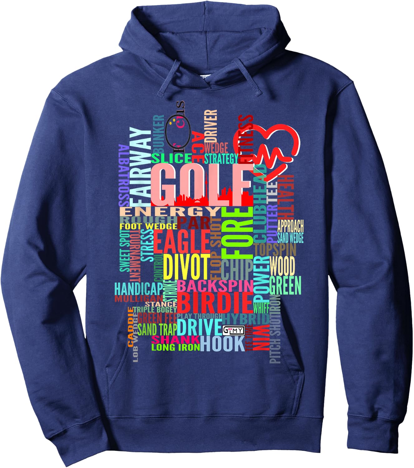 Colorful Golf Word Cloud Funny Golfer Design Hoodie - Hoodie | Navy