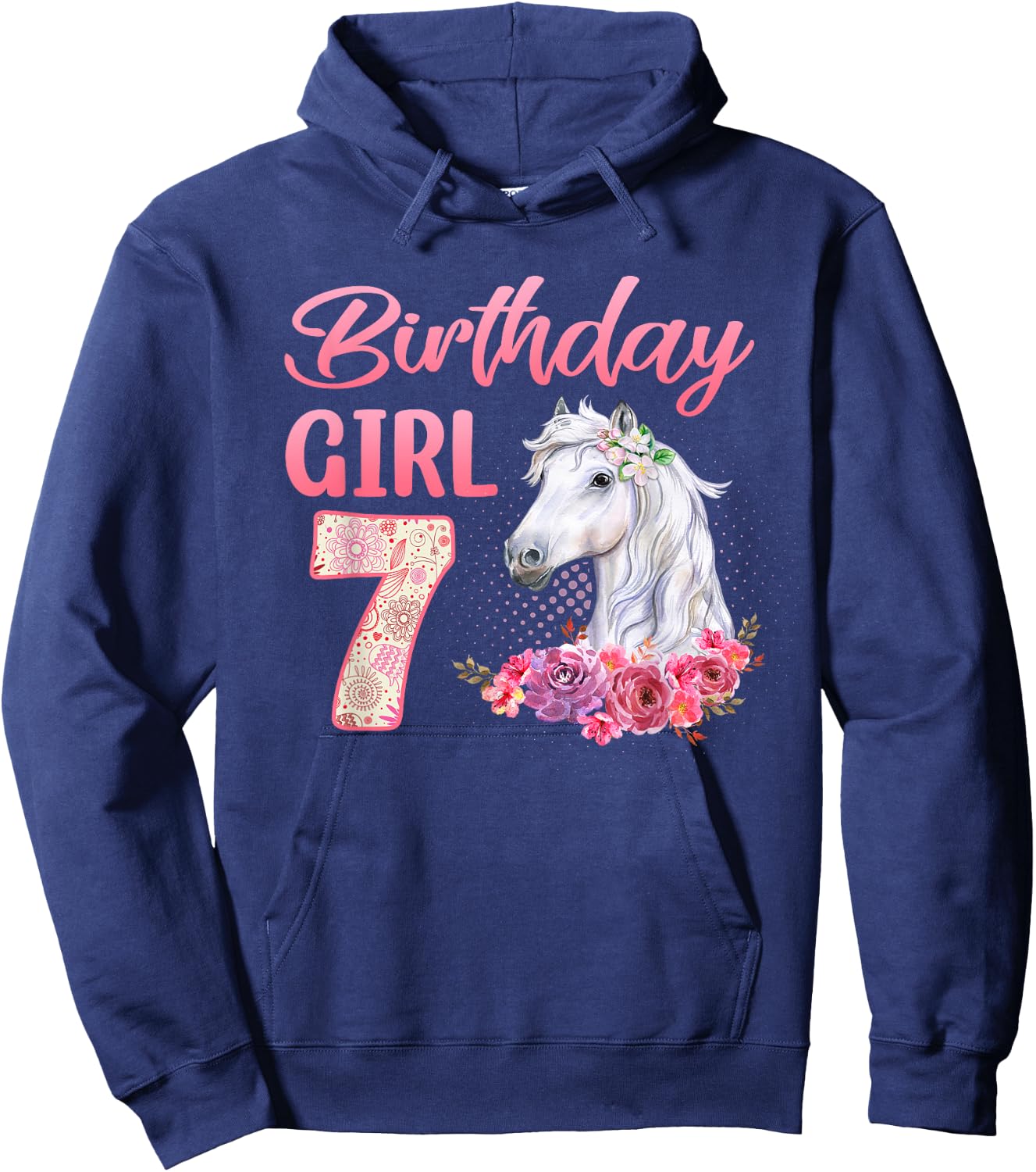 Horse Lovers 7th Birthday Girl Cute 7 Year Old Hoodie - Hoodie | Navy