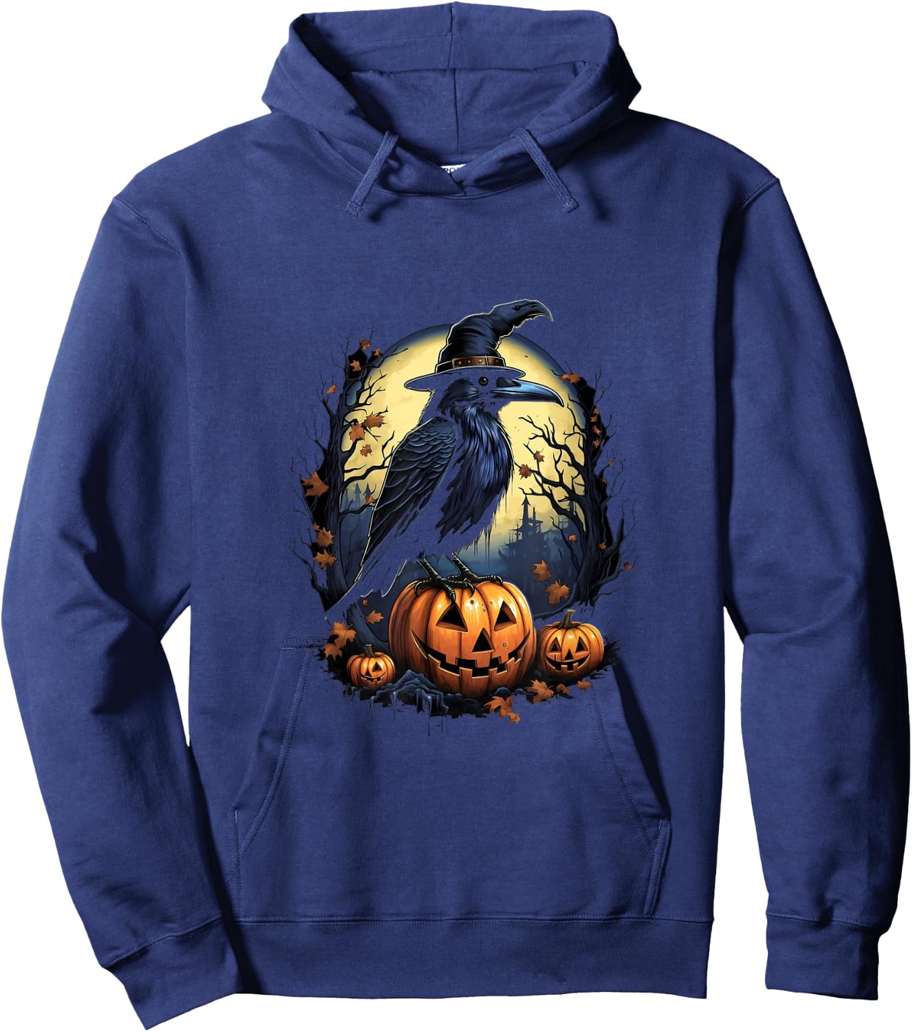 Crow Bird Witch Hat Pumpkins Halloween Costume Hoodie - Hoodie | Navy