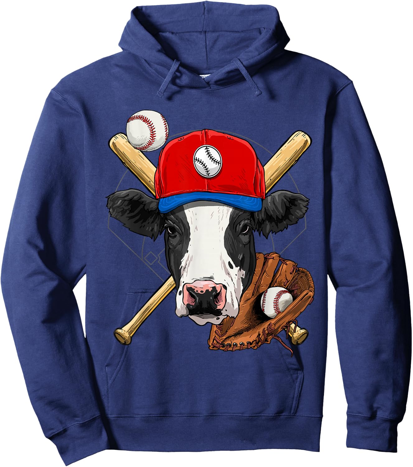 Cow Baseball Cow Lovers Baseball Player Hoodie - Hoodie | Navy