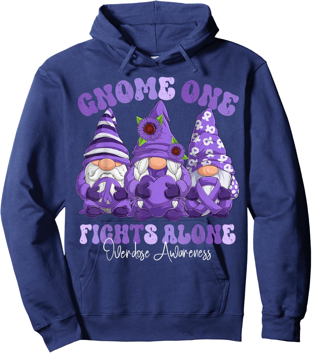 Overdose Awareness Month Purple Ribbon Gnomies Hoodie - Hoodie | Navy
