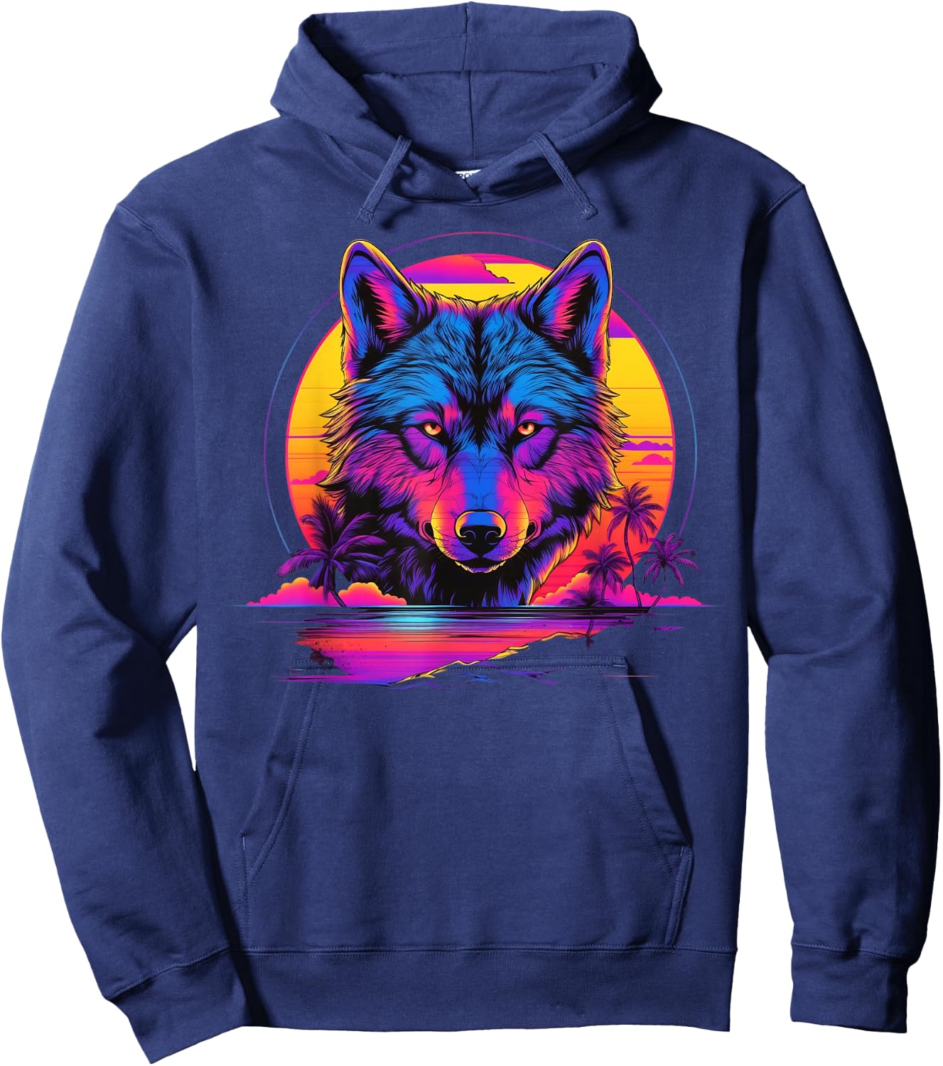 Vintage Retrowave Synthwave 80s Vaporwave Wolf Hoodie - Hoodie | Navy