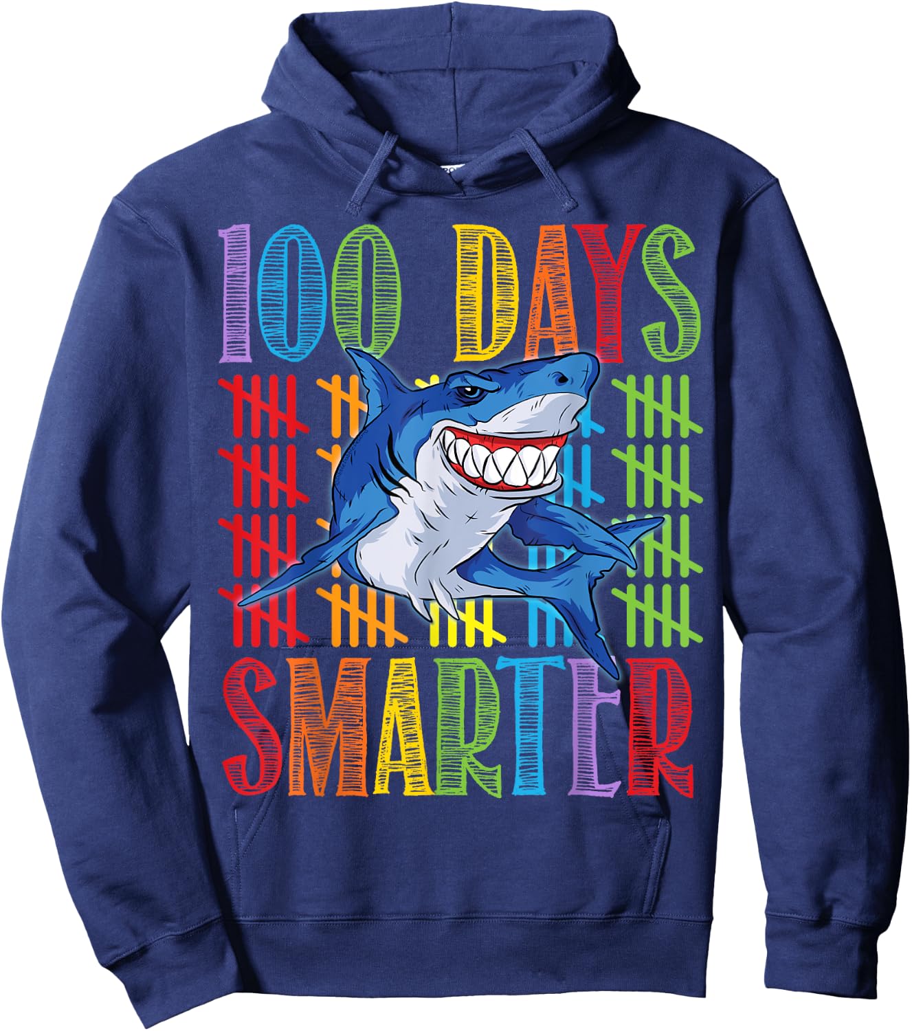 Funny Shark 100 Days Smarter 100 Days of School Hoodie - Hoodie | Navy