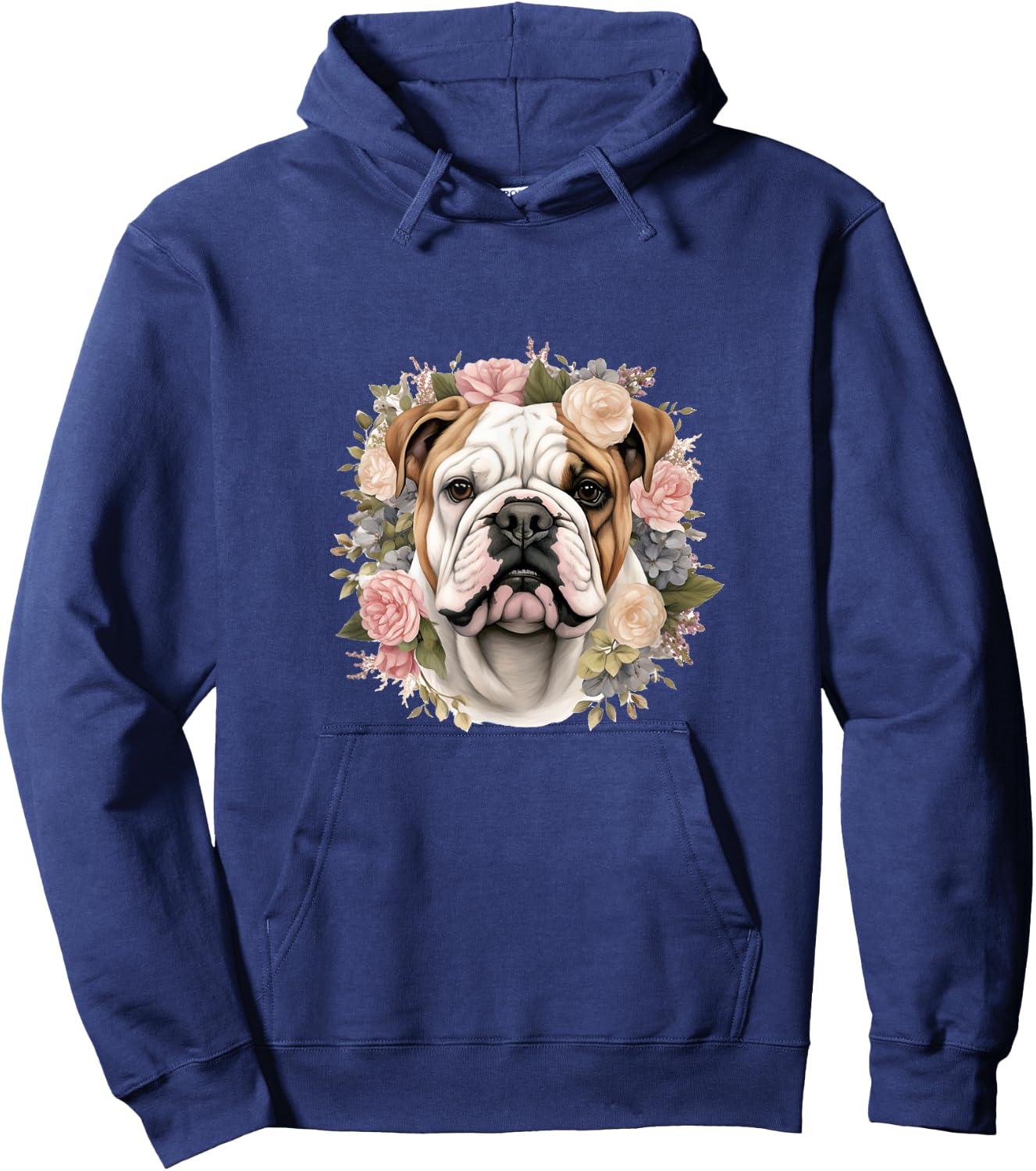 Floral English Bulldog Pastel Flower Border Hoodie - Hoodie | Navy
