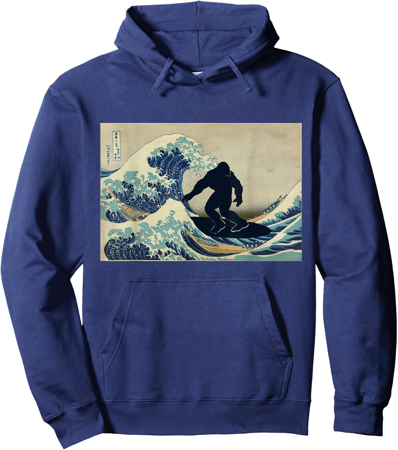 bigfoot surfing great wave off Kanagawa Hoodie - Hoodie | Navy