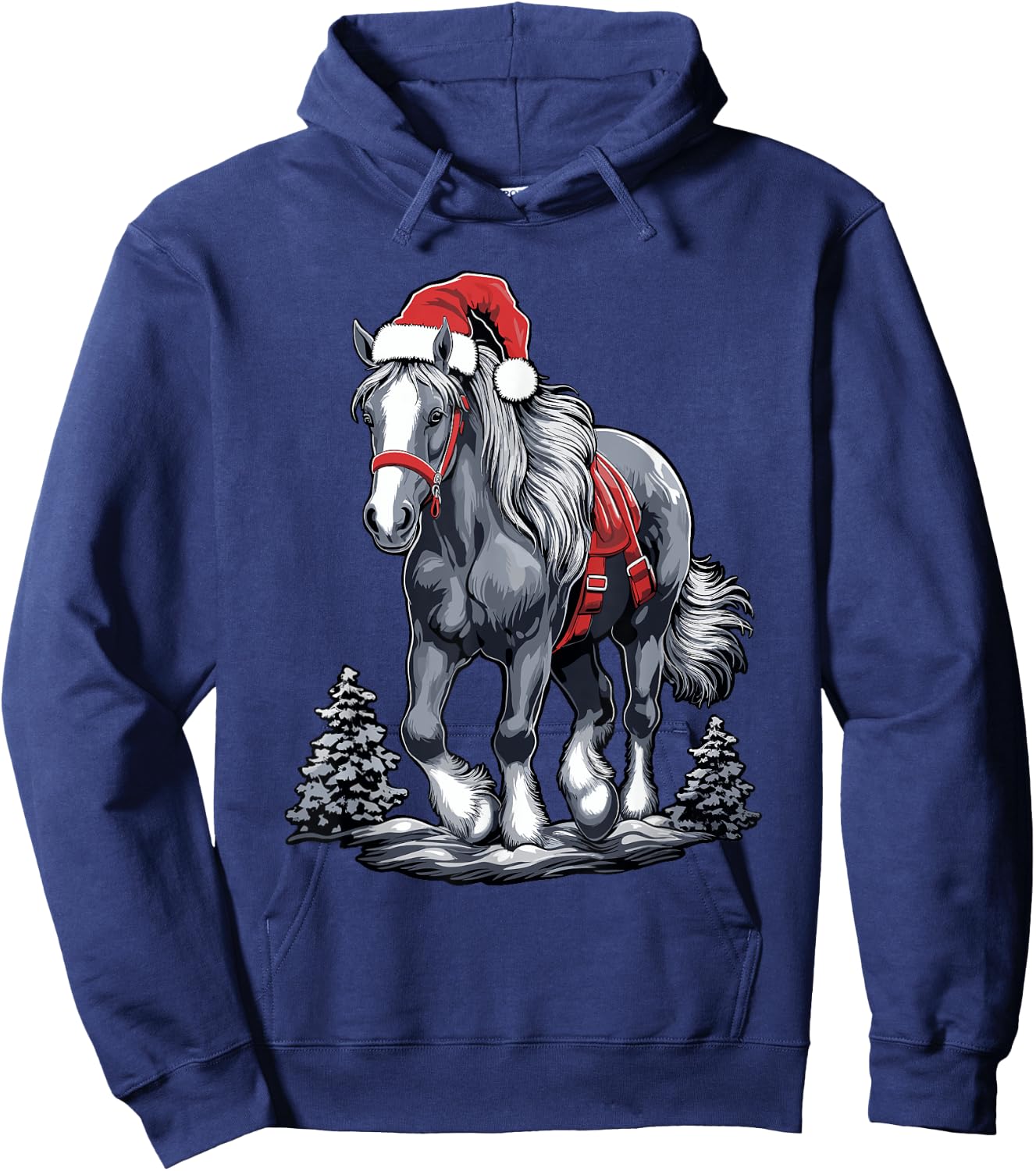 Cute Horse Christmas Santa Hat Xmas Pony Pajama Hoodie - Hoodie | Navy