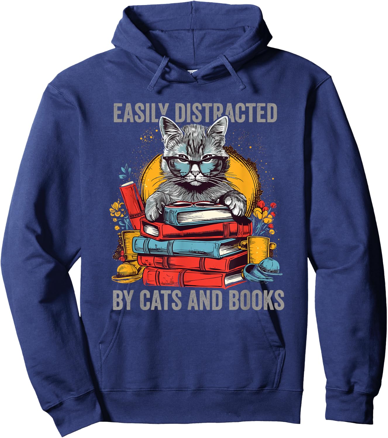 Easily Distracted by Cats and Books Book Lovers Hoodie - Hoodie | Navy