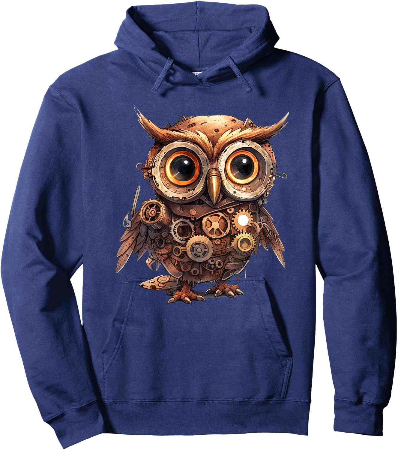 Owl in steampunk mechanical gear, vibrant Bird Hoodie - Hoodie | Navy