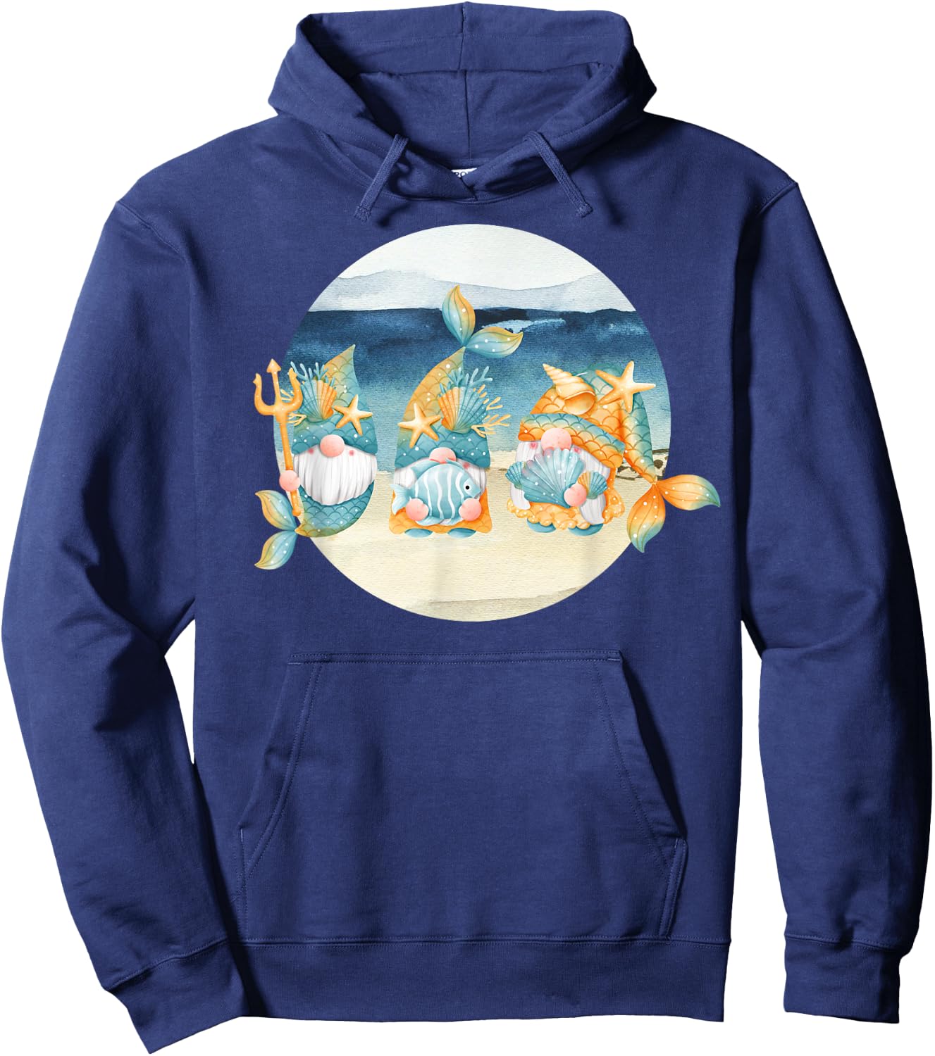 Cute Beach Mermaid Gnomes Women's Graphic Hoodie - Hoodie | Navy