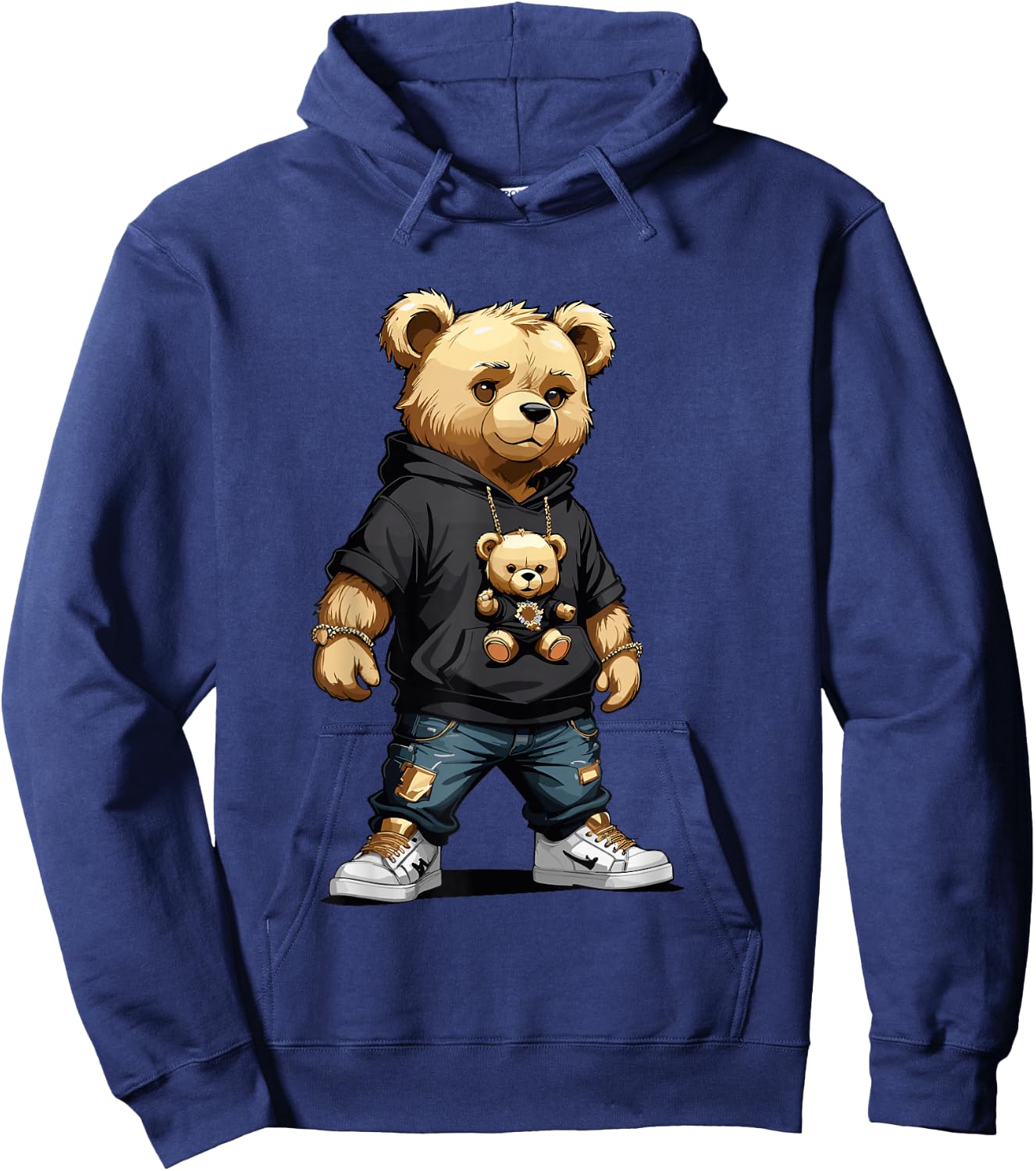 Teddy Bear Gangster in Hip Hop Street Clothes Hoodie - Hoodie | Navy