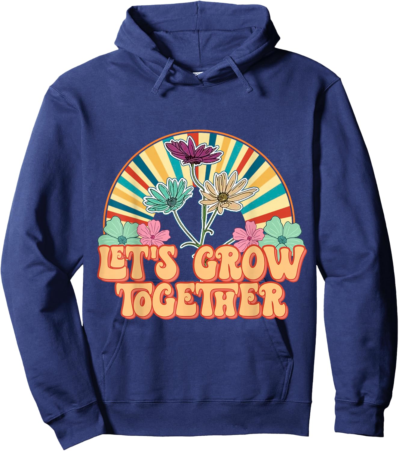 Flowers Vintage 70s Vibes Let Grow Together Hoodie - Hoodie | Navy