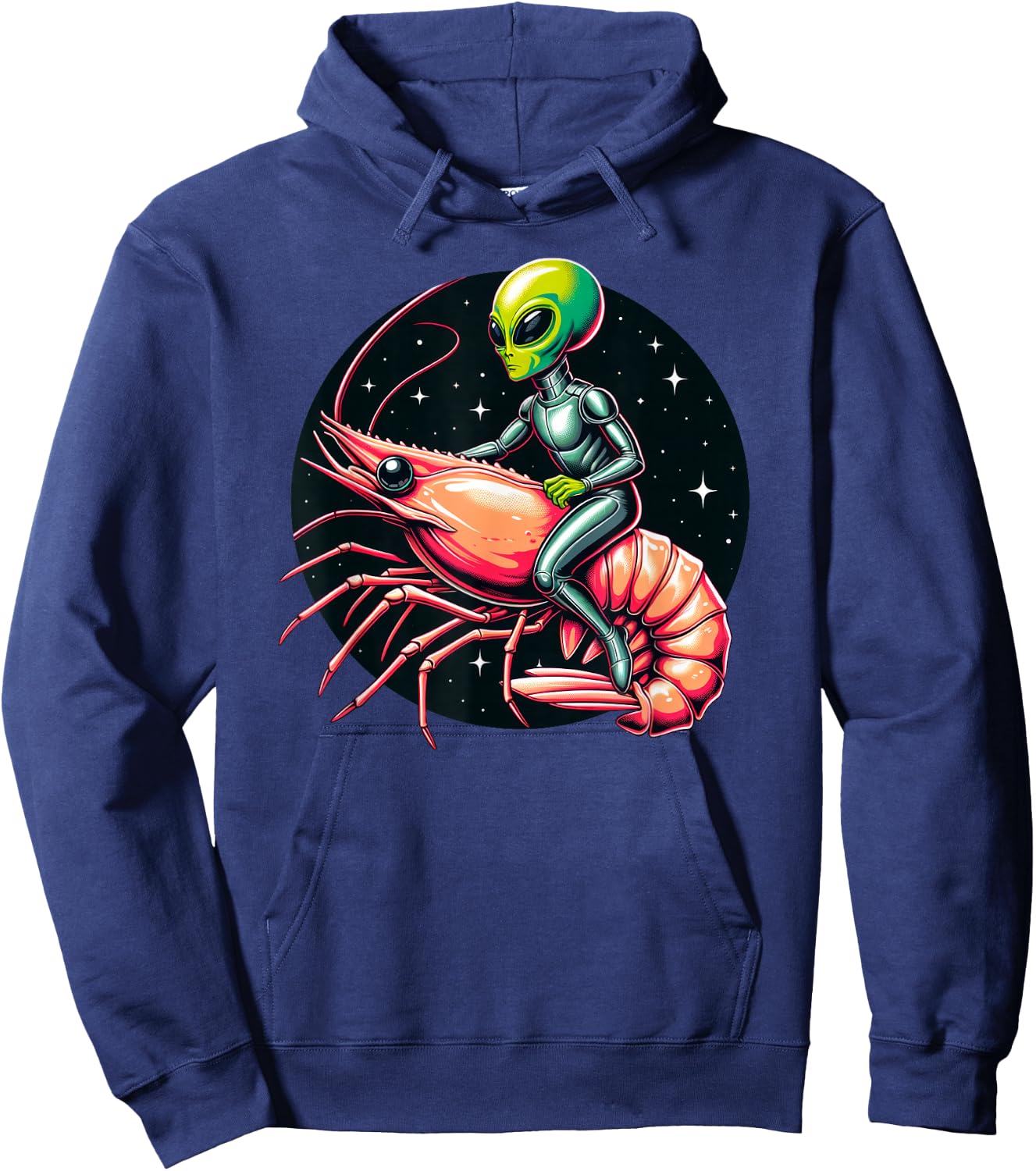 Funny Alien Riding Shrimp Humorous UFO Hoodie - Hoodie | Navy