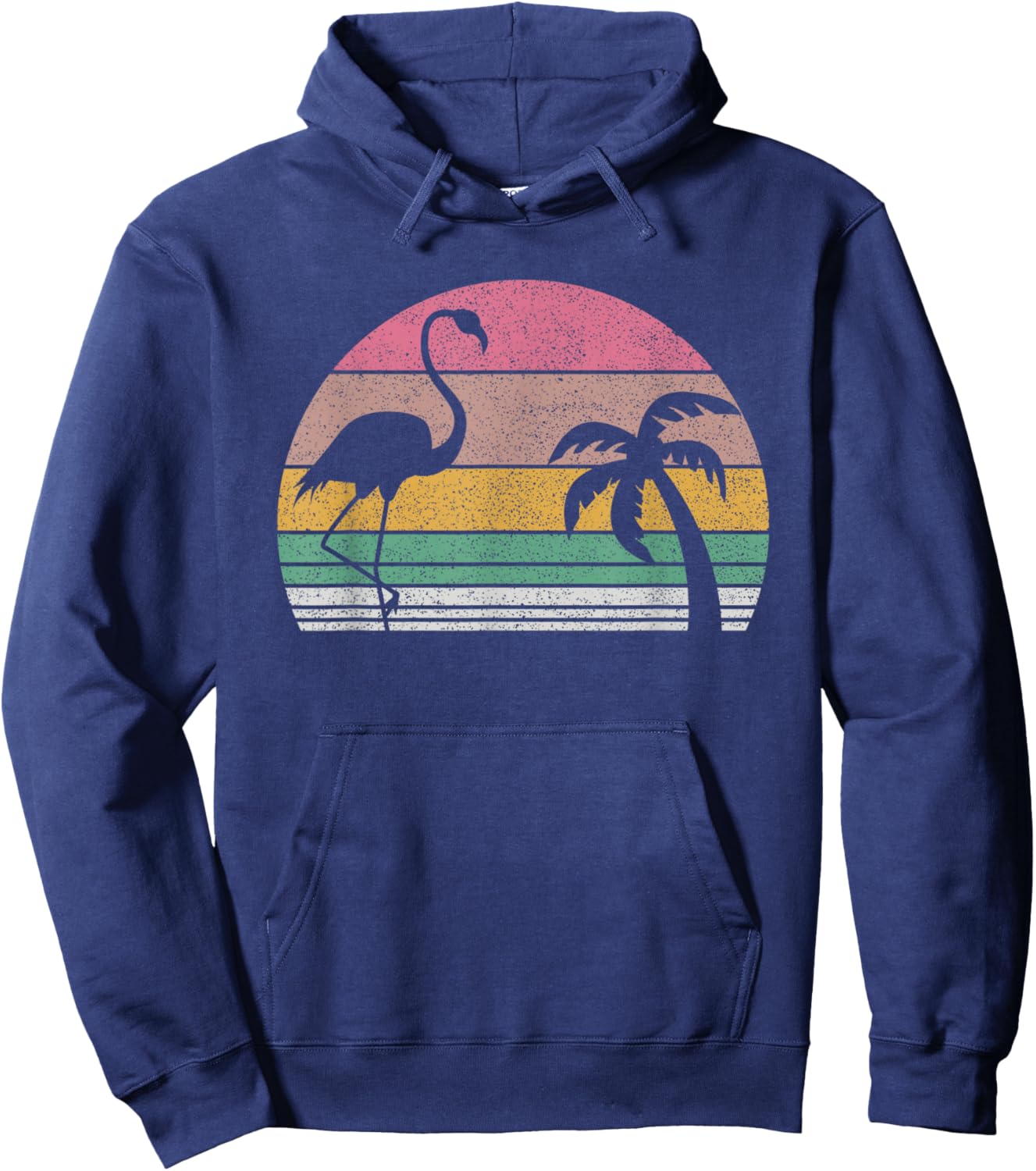 Vintage Retro Pink Flamingo 80s Miami Hoodie - Hoodie | Navy