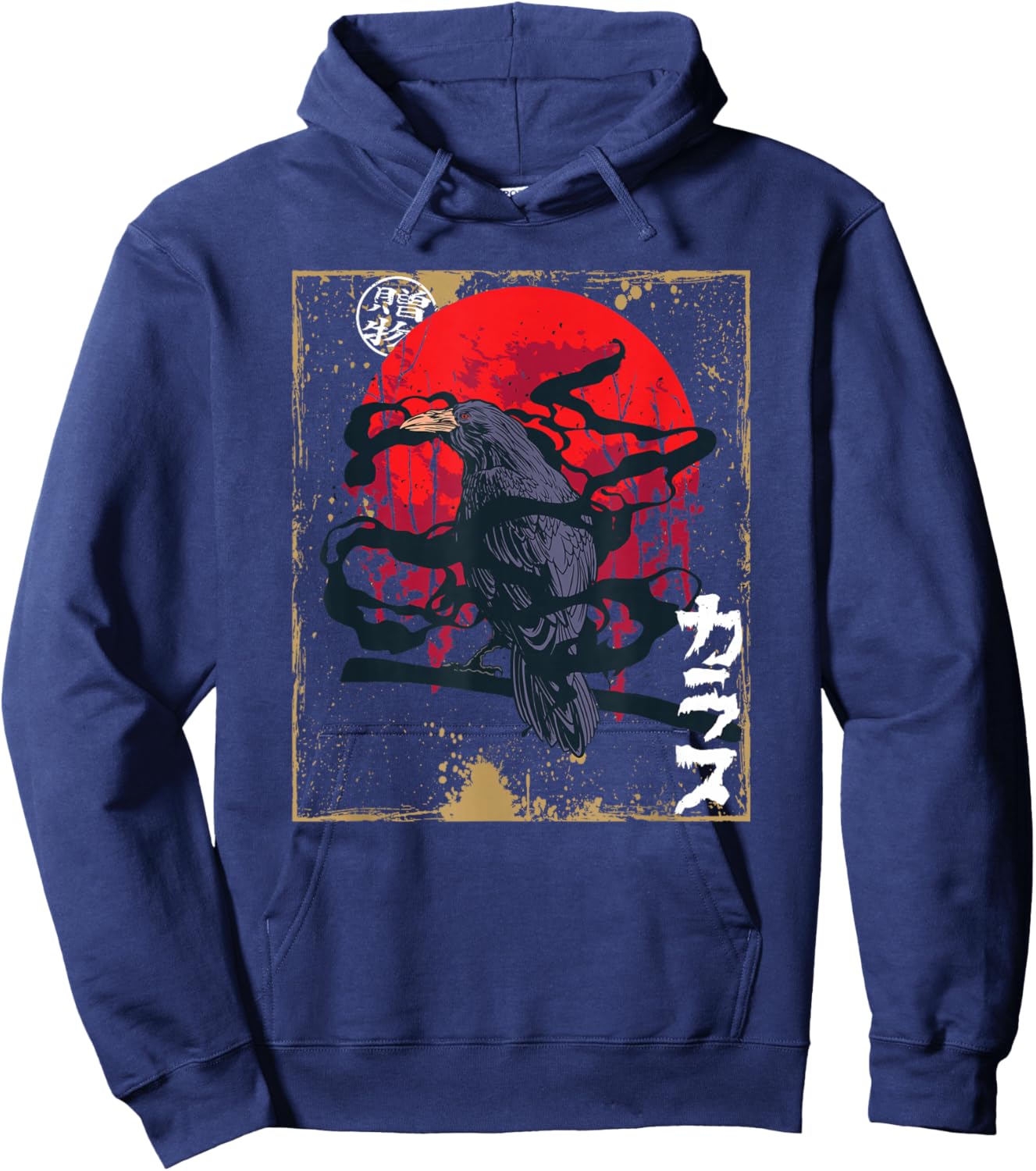 Gothic Raven Red Moon Black Crow Hoodie - Hoodie | Navy