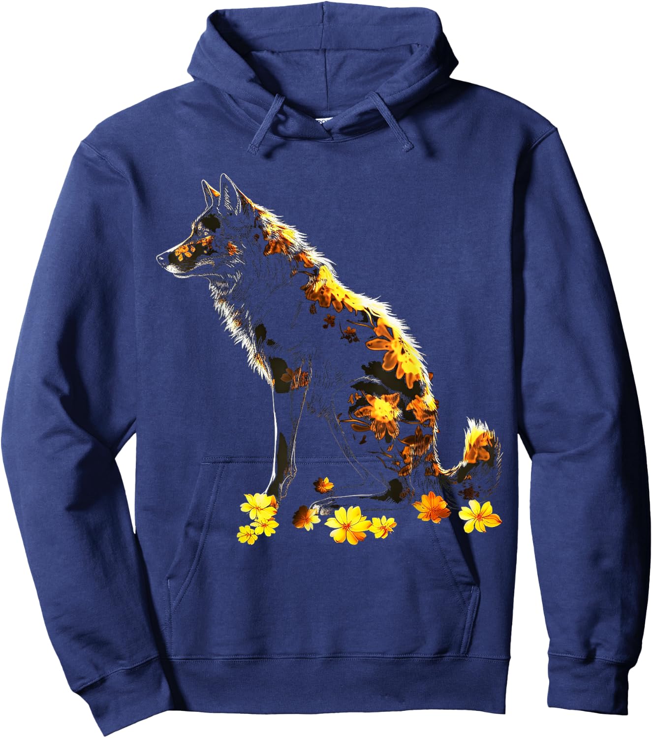 Wolf Lover Artwork | Animal Motif Wolf Hoodie - Hoodie | Navy