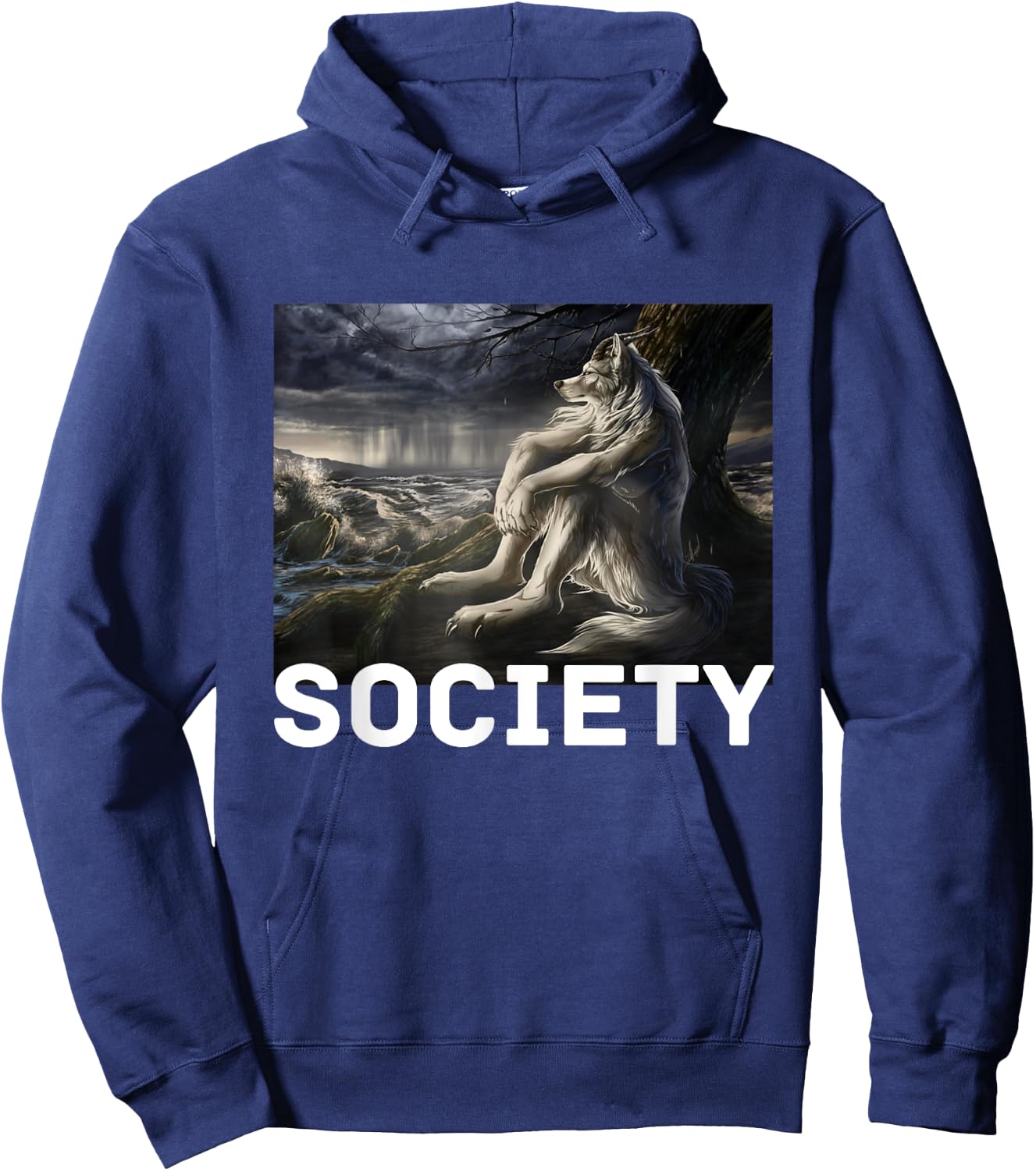 Society Funny Cringe Alpha Werewolf Wolf Meme Hoodie - Hoodie | Navy