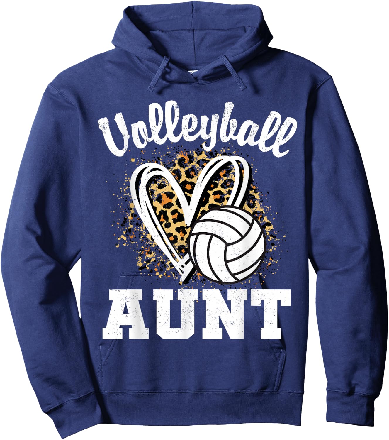 Volleyball Aunt Leopard Heart Hoodie - Hoodie | Navy