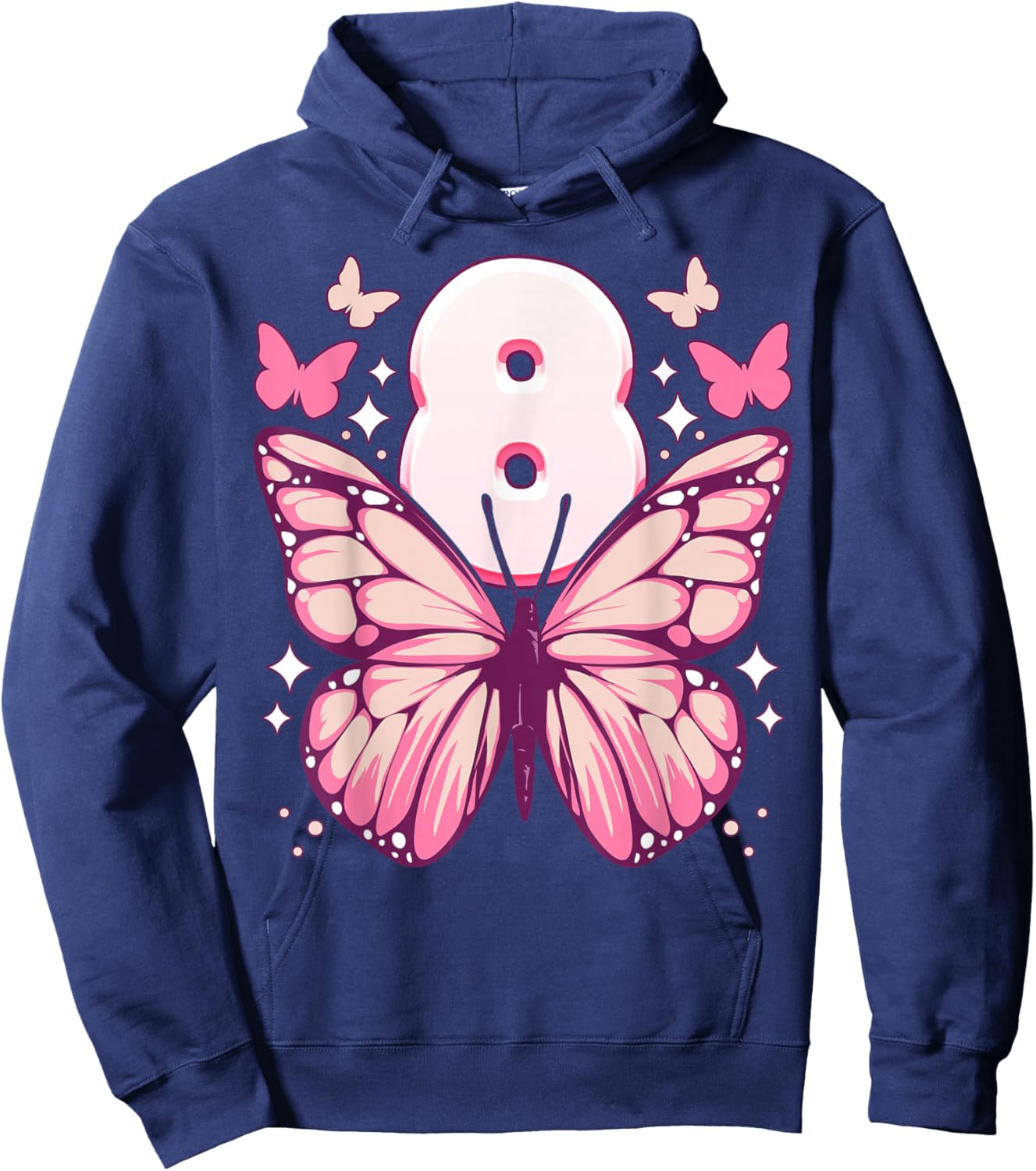 Birthday Girl 8 Years, Butterflies and Number 8 Hoodie - Hoodie | Navy