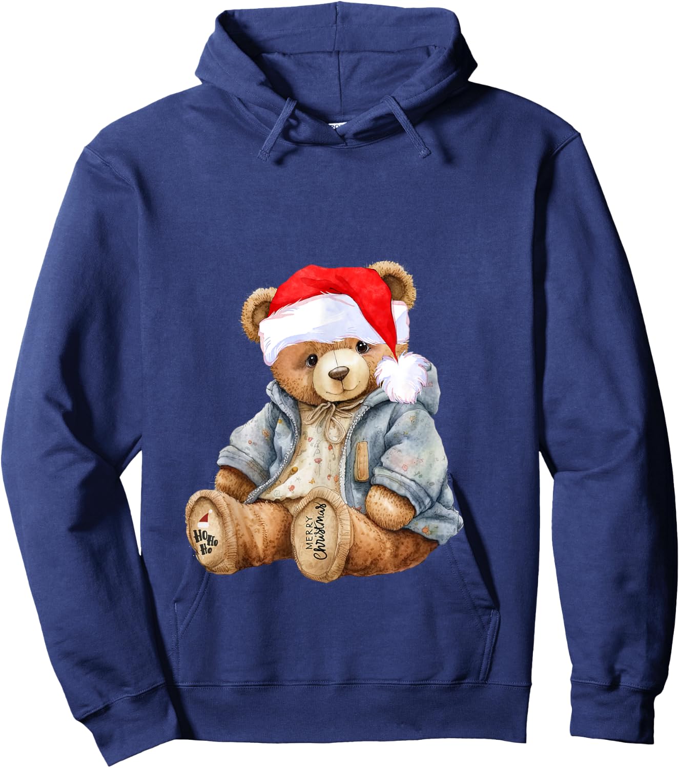 Sweet teddy bear Santa hat merry christmas Hoodie - Hoodie | Navy