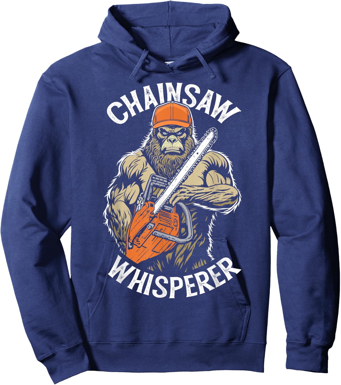 Grandio Design Funny Lumberjack Bigfoot Chainsaw Whisperer Sasquatch Logger - Black, -Adults, Short Sleeve, Classic Fit, Pull On, Letter Print Hoodie - Hoodie | Navy