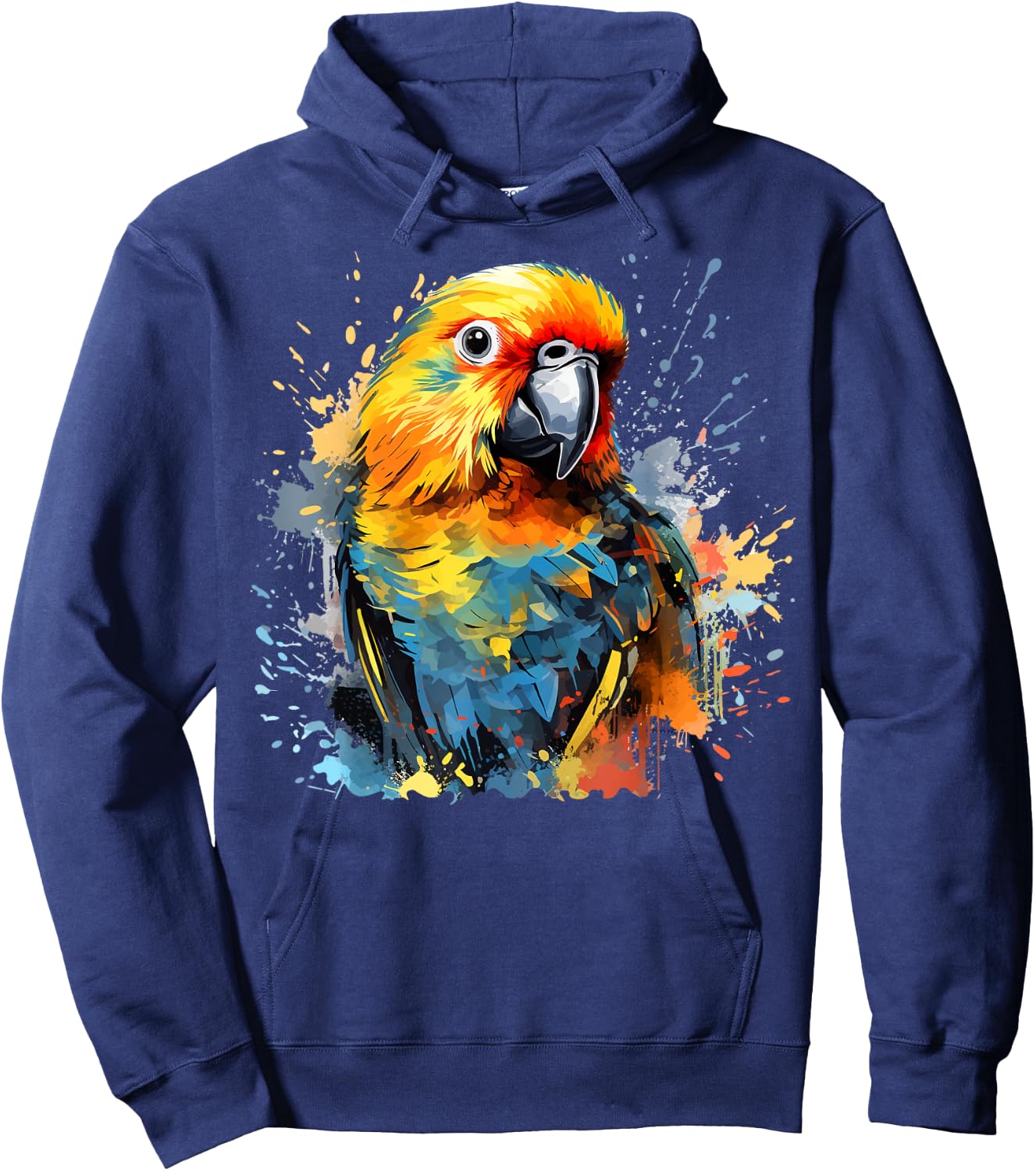 Colorful Splash Art Sun Conure Parrot Lover Hoodie - Hoodie | Navy